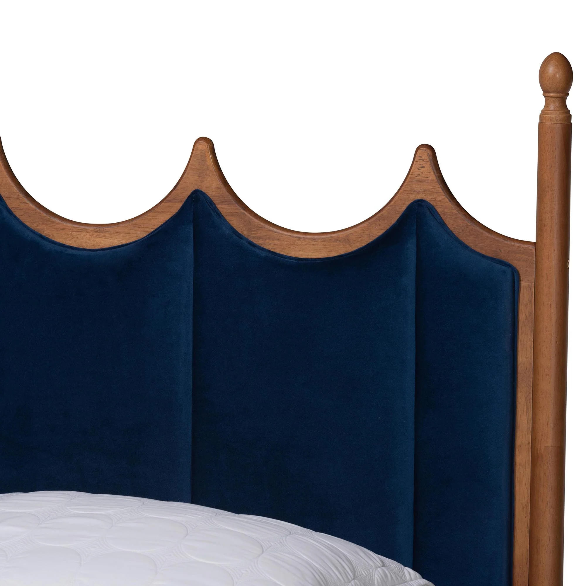 Baxton Studio Calgary Retro-Modern Royal Blue Velvet Fabric and Walnut Brown Wood Queen Size Platform Bed - Image 5