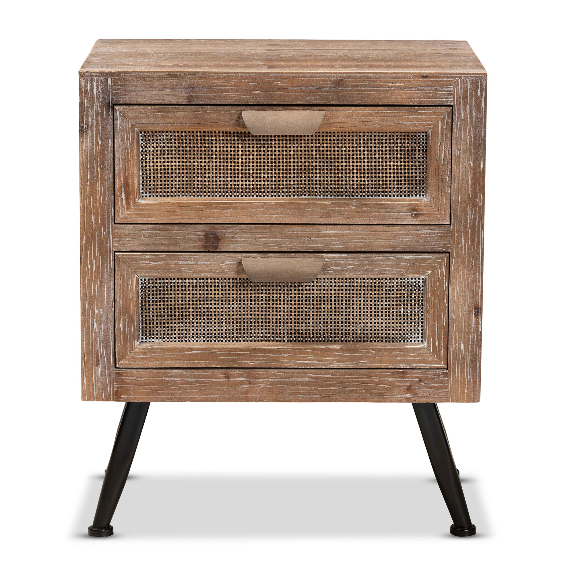 Baxton Studio Calida Mid-Century Modern Whitewashed Natural Brown Finished Wood and Rattan 2-Drawer End Table - Image 6