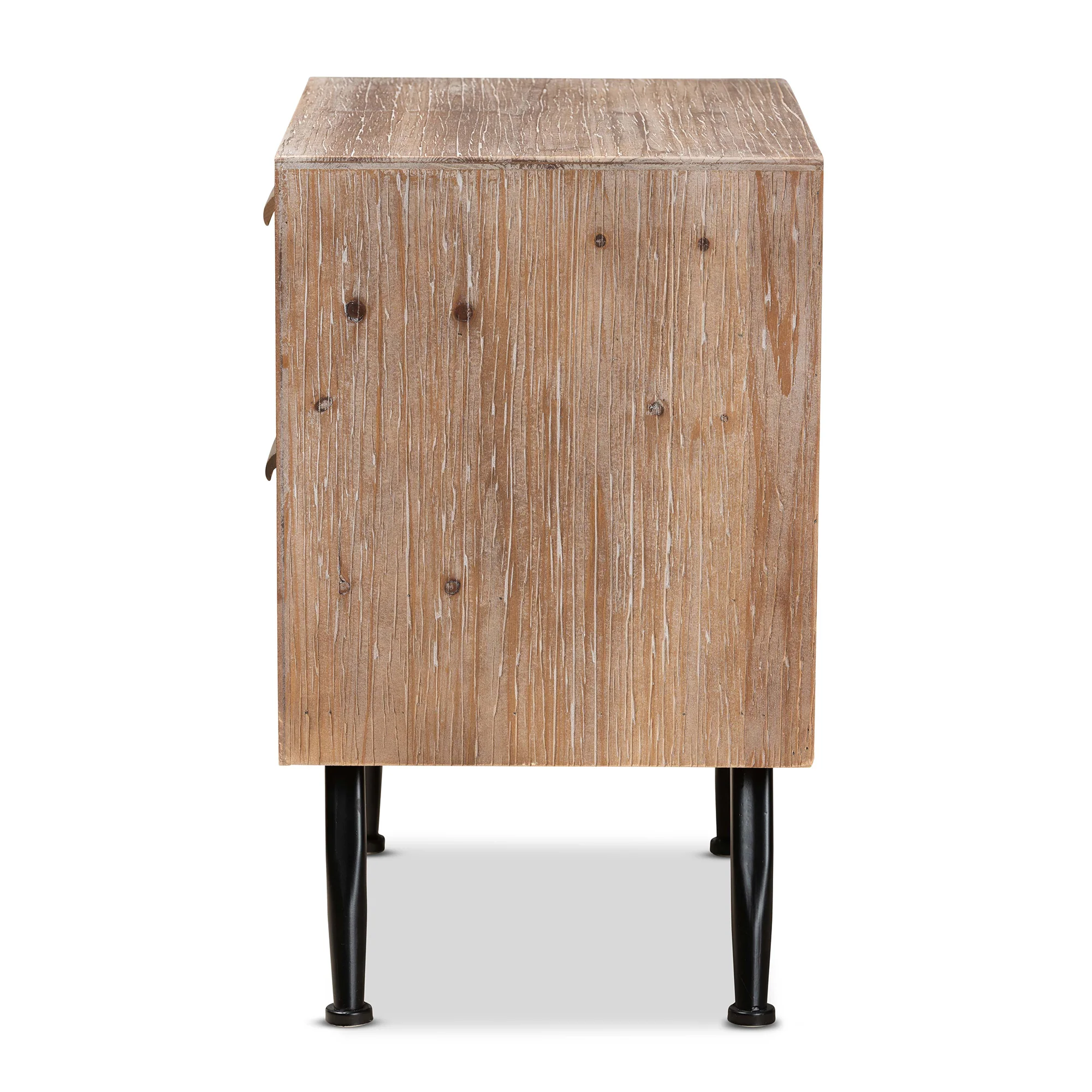 Baxton Studio Calida Mid-Century Modern Whitewashed Natural Brown Finished Wood and Rattan 2-Drawer End Table - Image 7