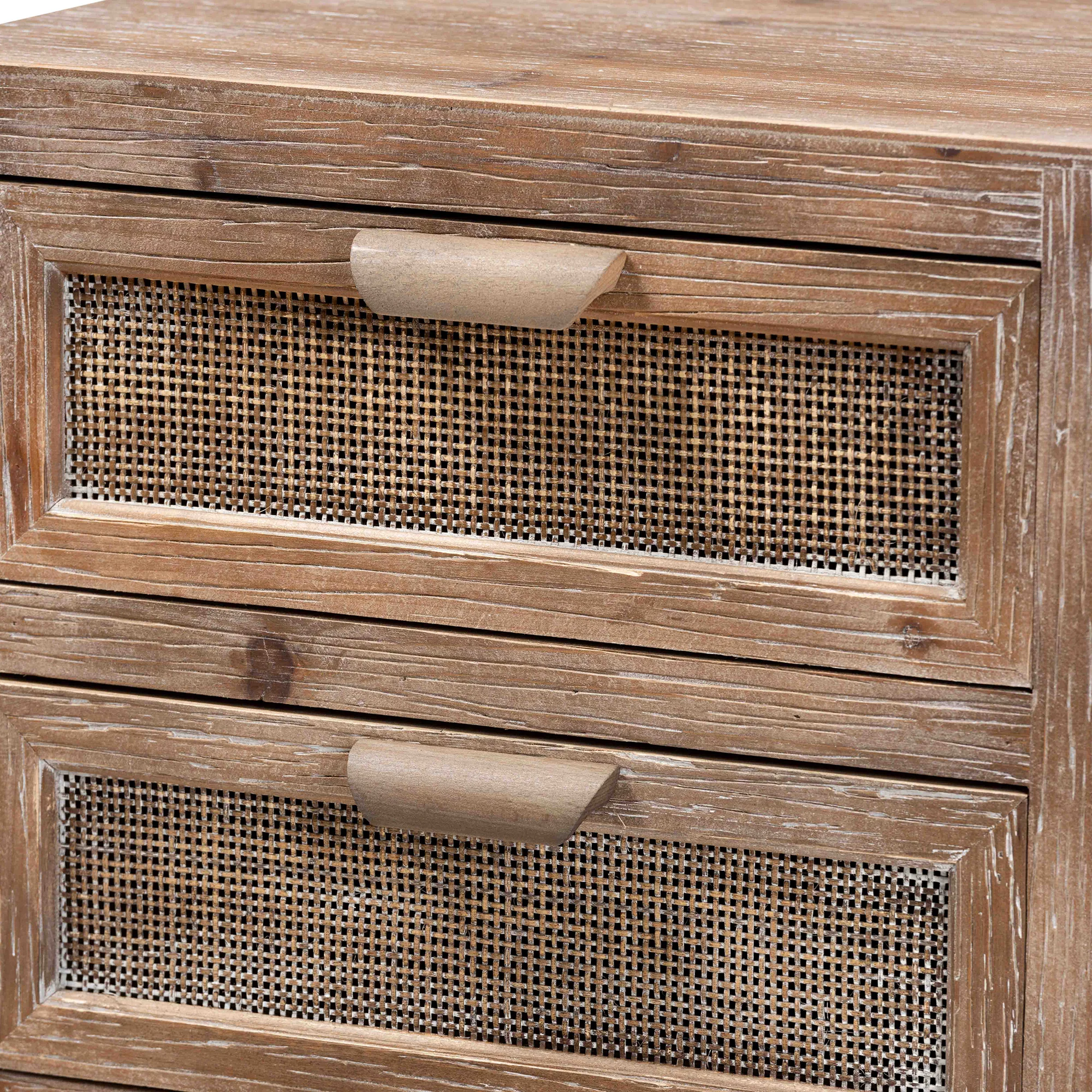 Baxton Studio Calida Mid-Century Modern Whitewashed Natural Brown Finished Wood and Rattan 2-Drawer End Table - Image 8