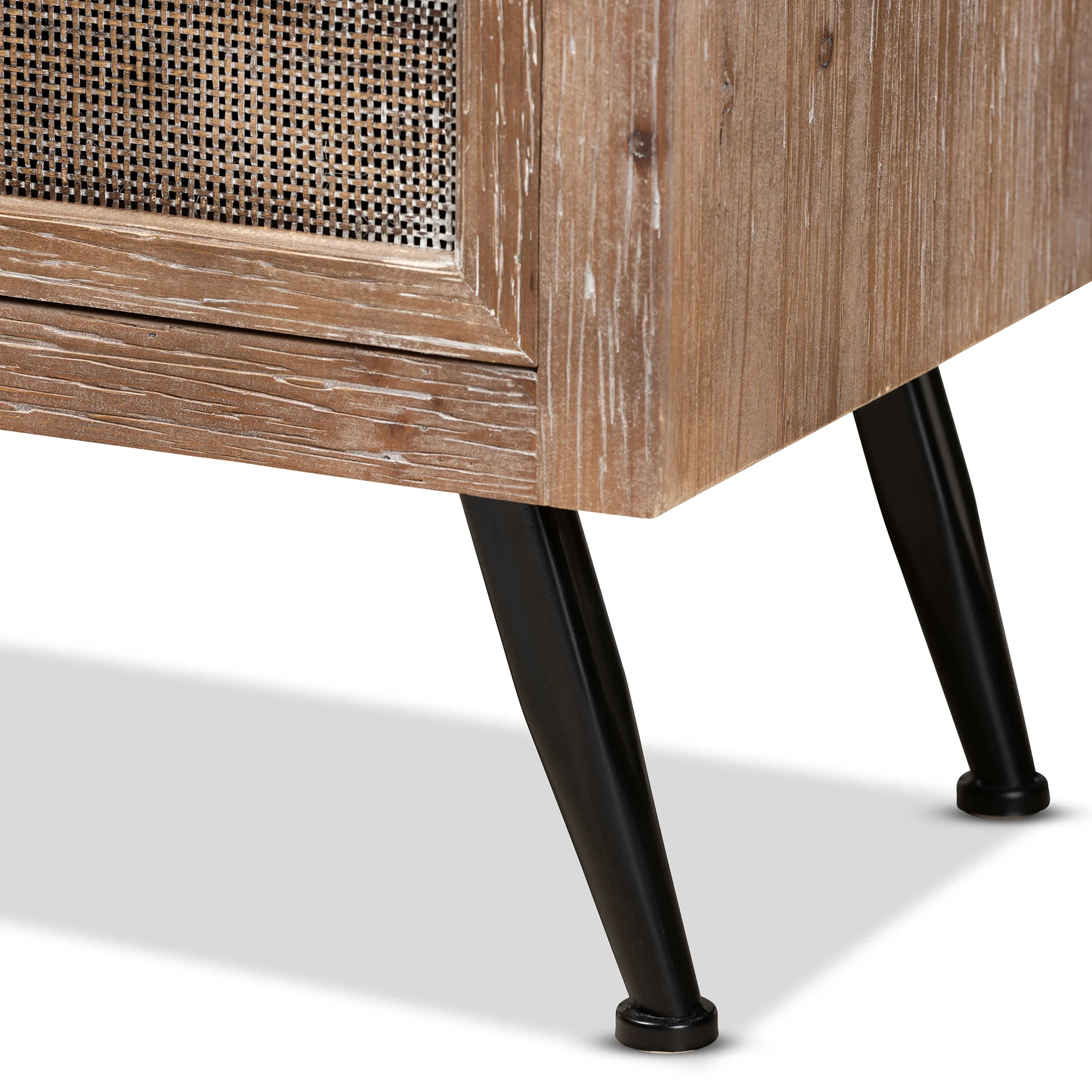Baxton Studio Calida Mid-Century Modern Whitewashed Natural Brown Finished Wood and Rattan 2-Drawer End Table - Image 9