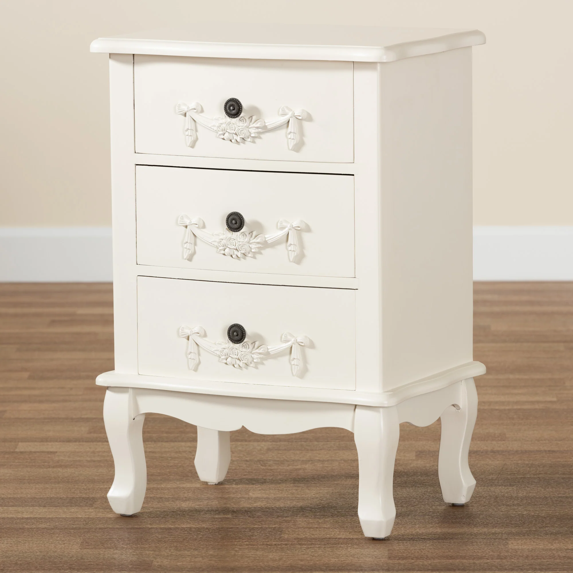 Baxton Studio Callen Classic and Traditional White Finished Wood 3-Drawer End Table - Image 2