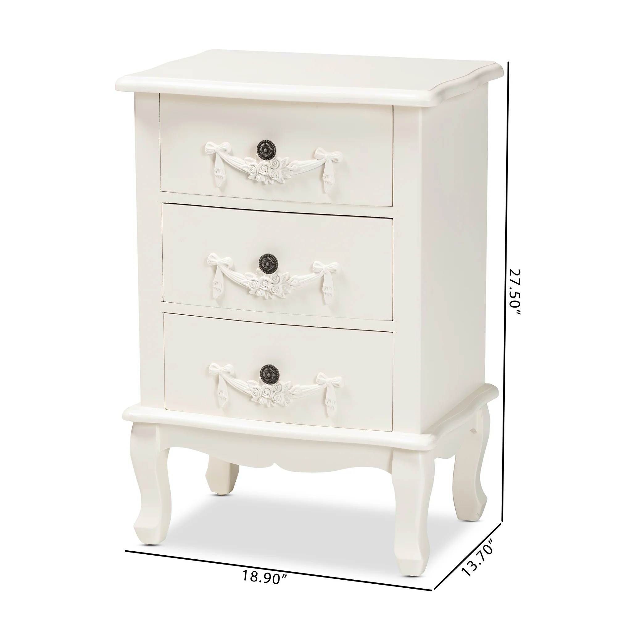 Baxton Studio Callen Classic and Traditional White Finished Wood 3-Drawer End Table - Image 3