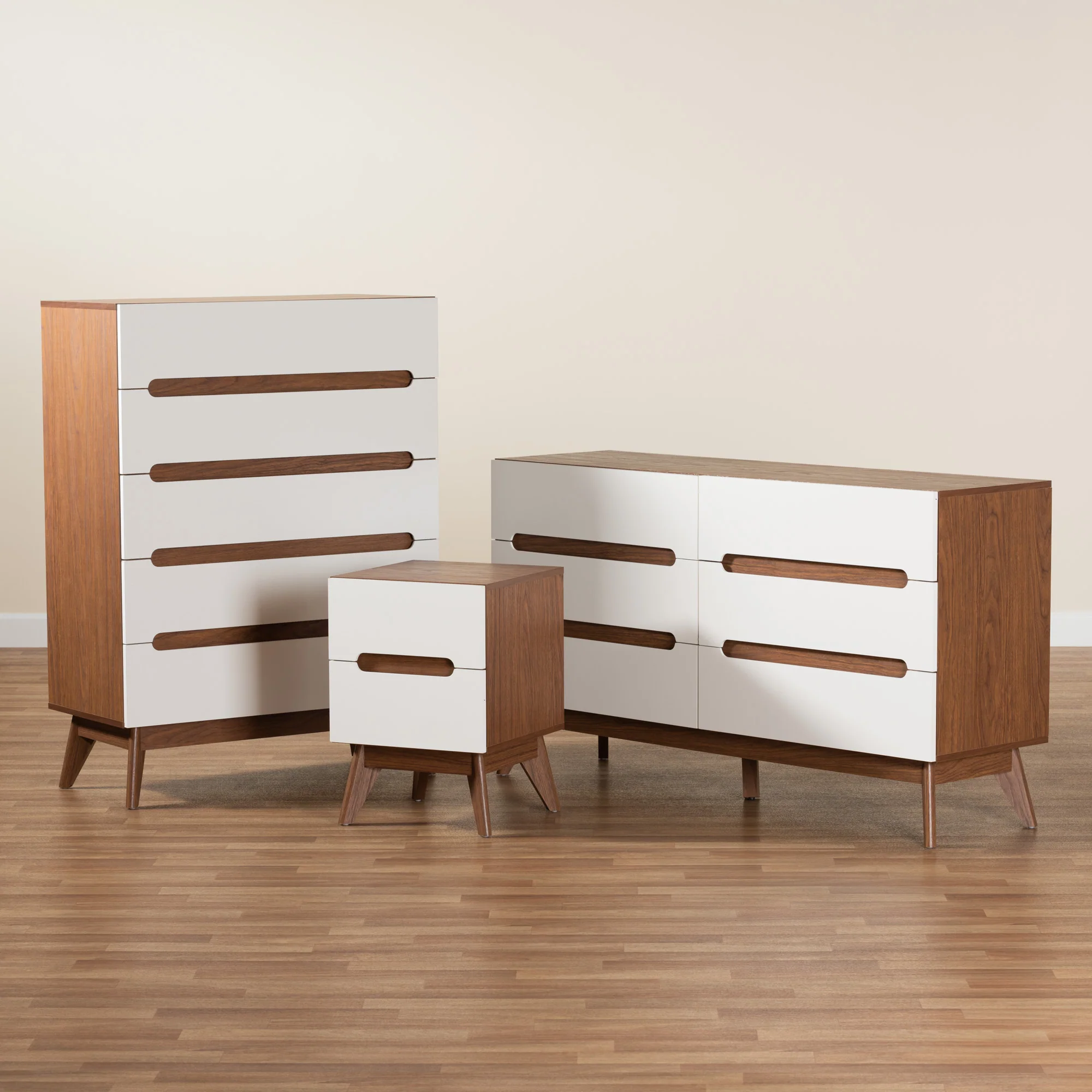 Baxton Studio Calypso Mid-Century Modern Two-Tone White and Walnut Brown Finished Wood 3-Piece Storage Set - Image 2