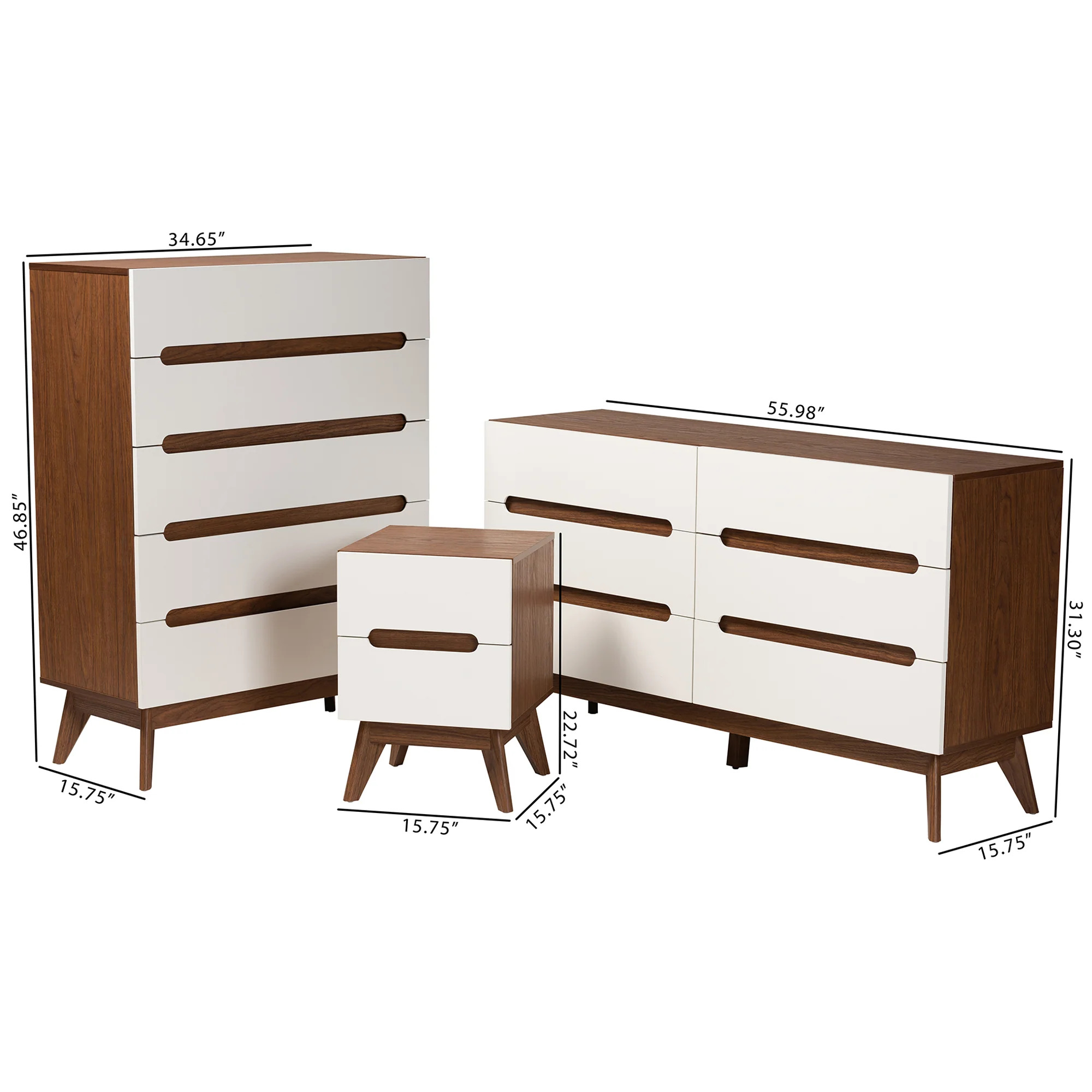 Baxton Studio Calypso Mid-Century Modern Two-Tone White and Walnut Brown Finished Wood 3-Piece Storage Set - Image 3