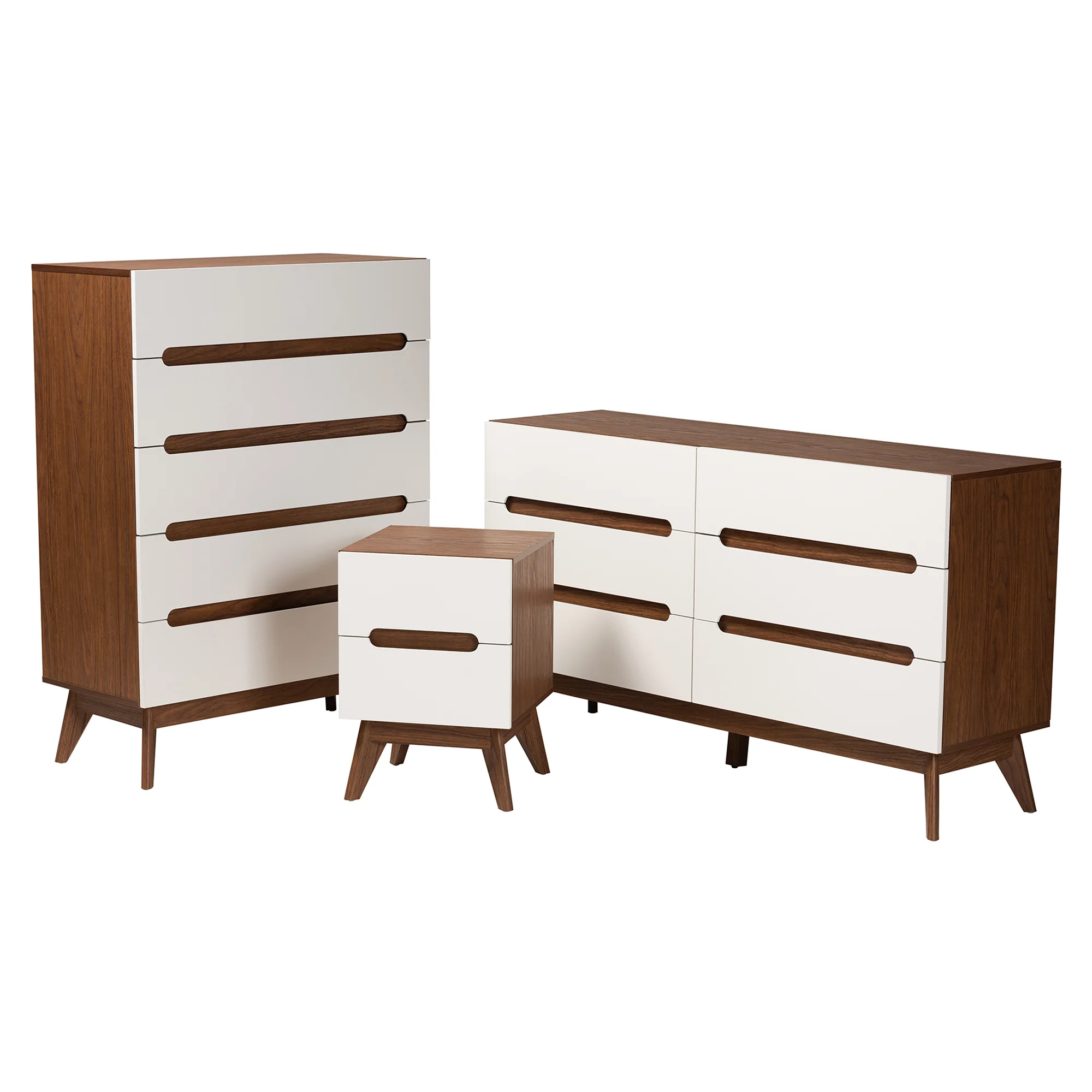 Baxton Studio Calypso Mid-Century Modern Two-Tone White and Walnut Brown Finished Wood 3-Piece Storage Set - Image 4
