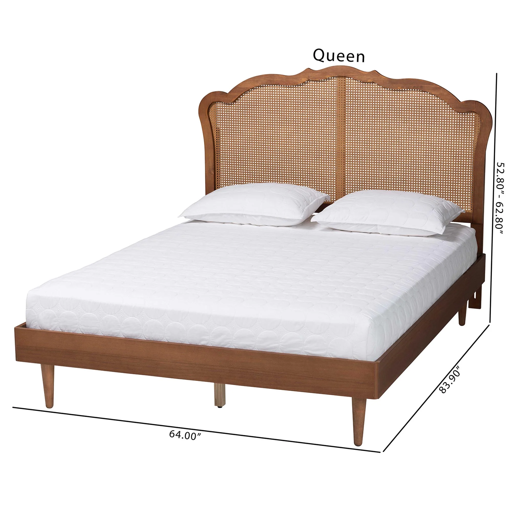 Baxton Studio Camden Mid-Century Walnut Brown Wood and Rattan King Size Platform Bed - Image 3