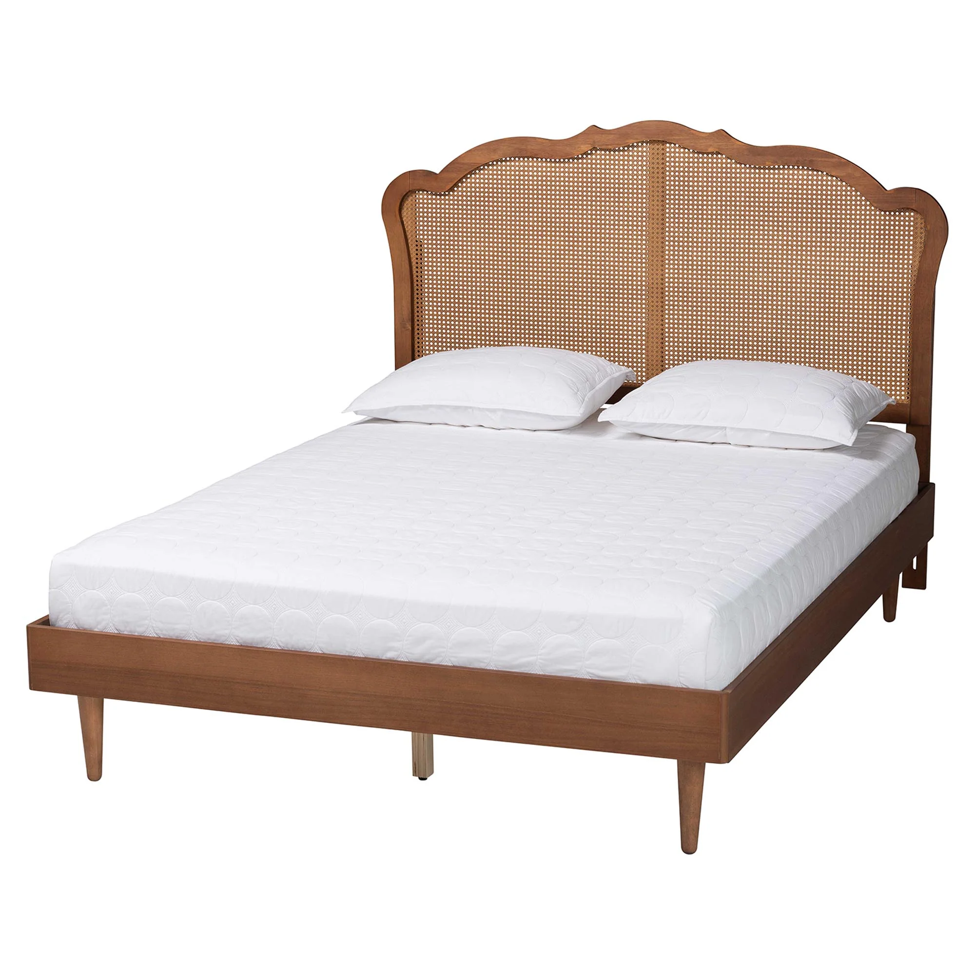Baxton Studio Camden Mid-Century Walnut Brown Wood and Rattan King Size Platform Bed - Image 6