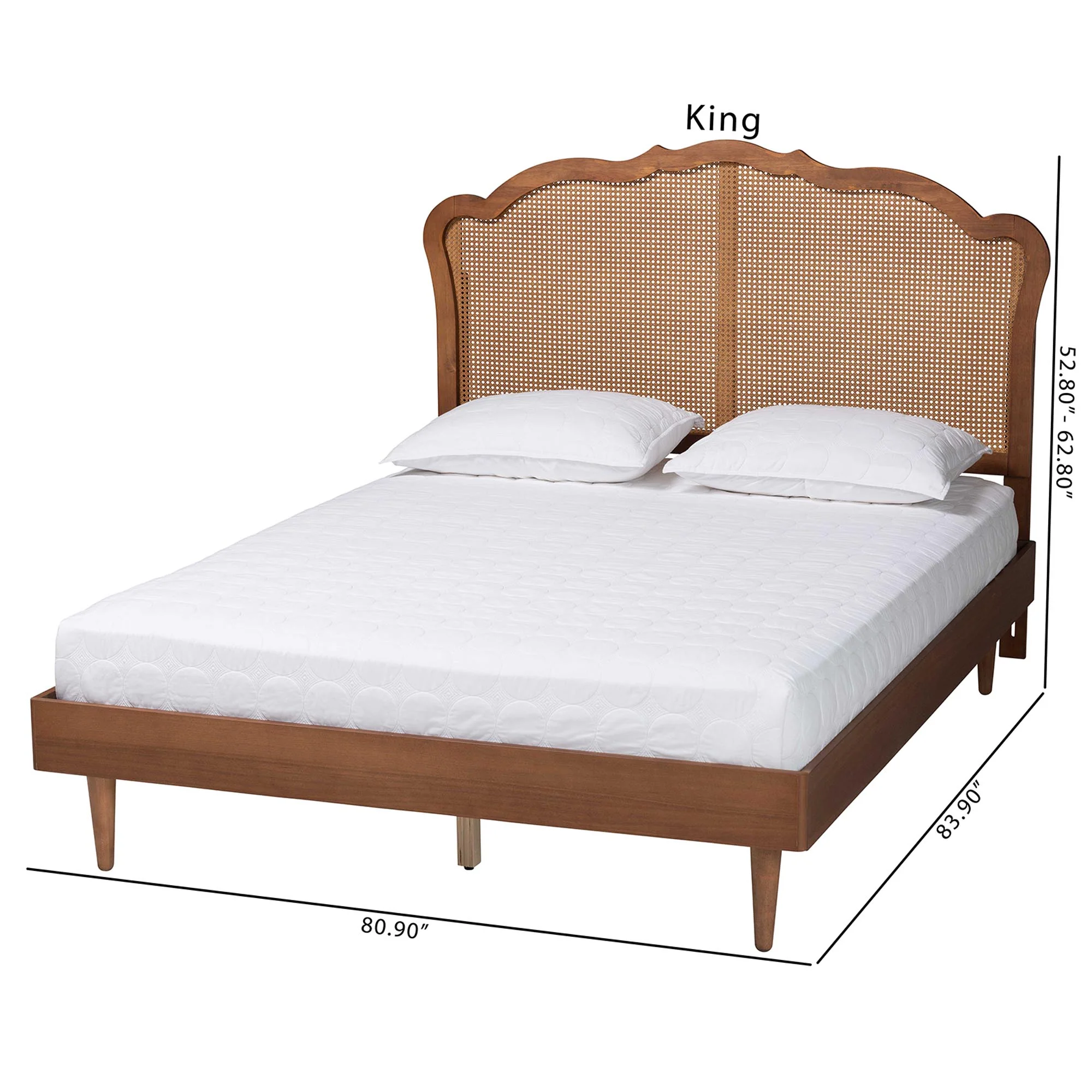 Baxton Studio Camden Mid-Century Walnut Brown Wood and Rattan Queen Size Platform Bed - Image 4