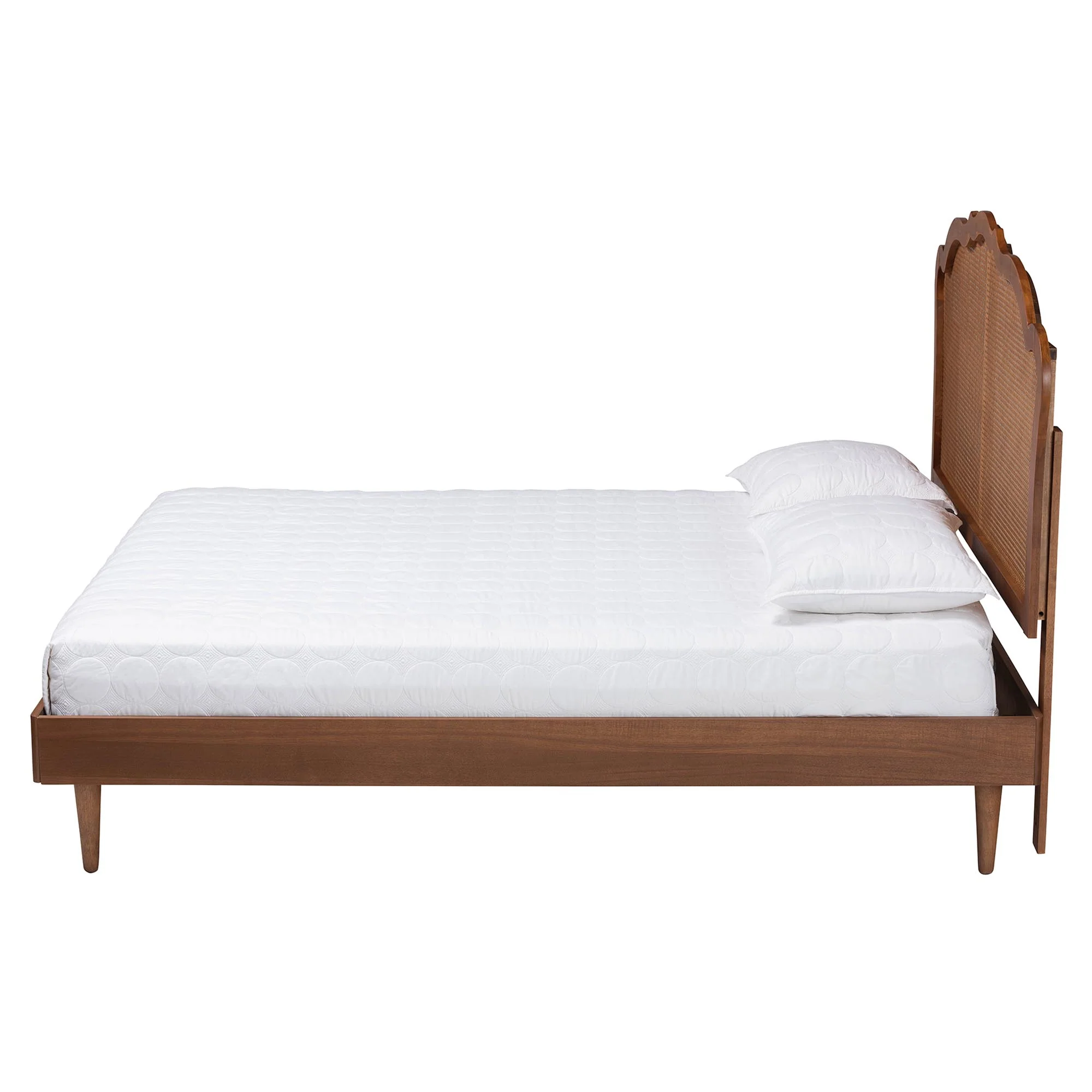 Baxton Studio Camden Mid-Century Walnut Brown Wood and Rattan Queen Size Platform Bed - Image 7