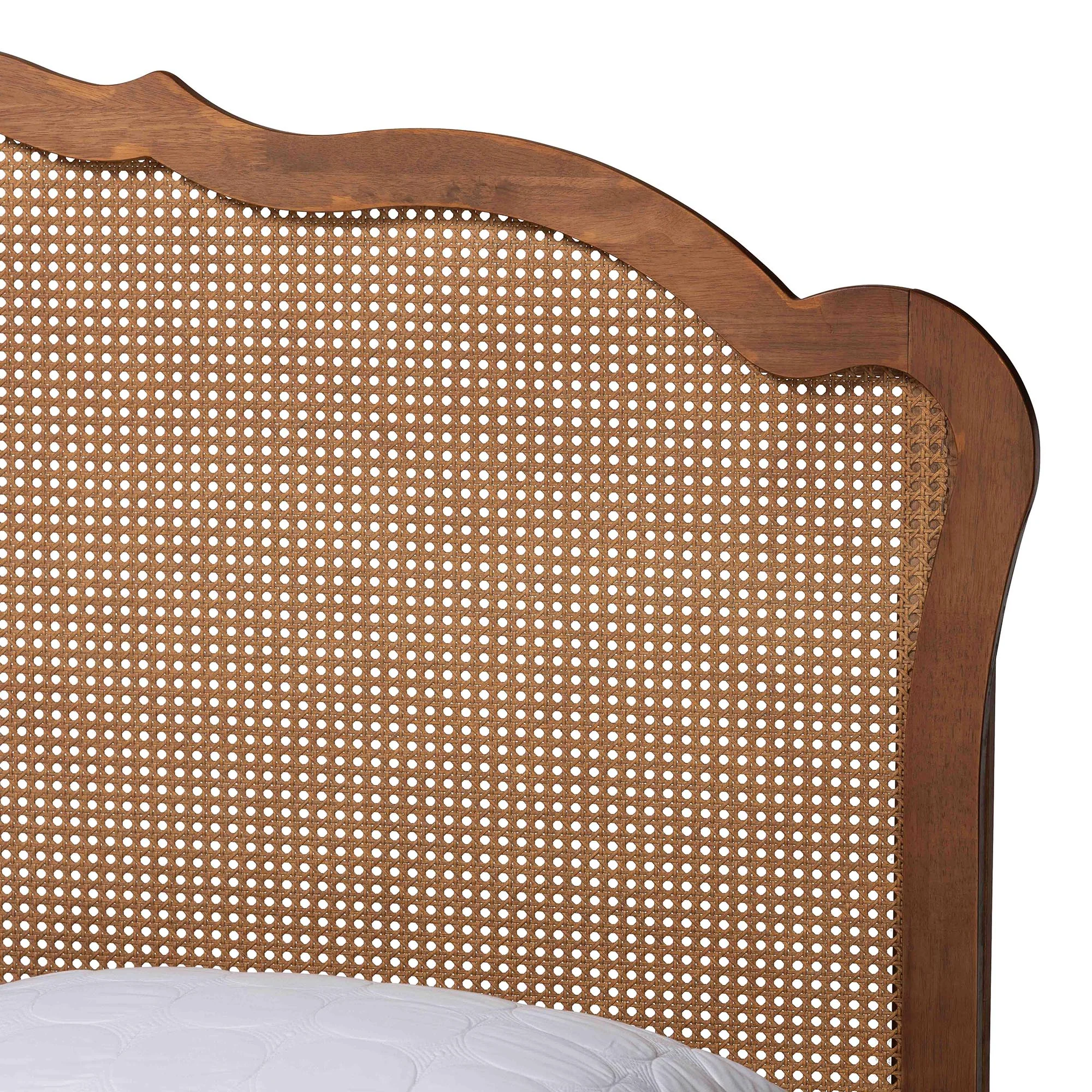 Baxton Studio Camden Mid-Century Walnut Brown Wood and Rattan Queen Size Platform Bed - Image 9