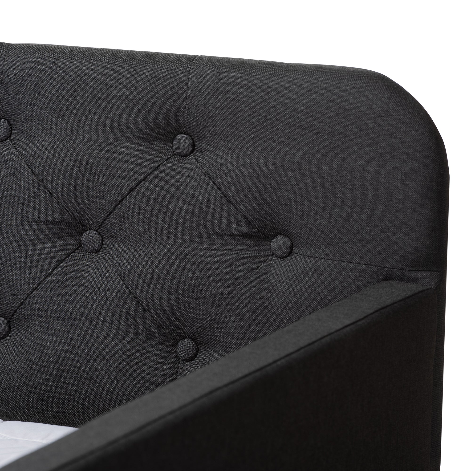 Baxton Studio Camelia Modern and Contemporary Charcoal Grey Fabric Upholstered Button-Tufted Twin Size Sofa Daybed with Roll-Out Trundle Guest Bed - Image 7