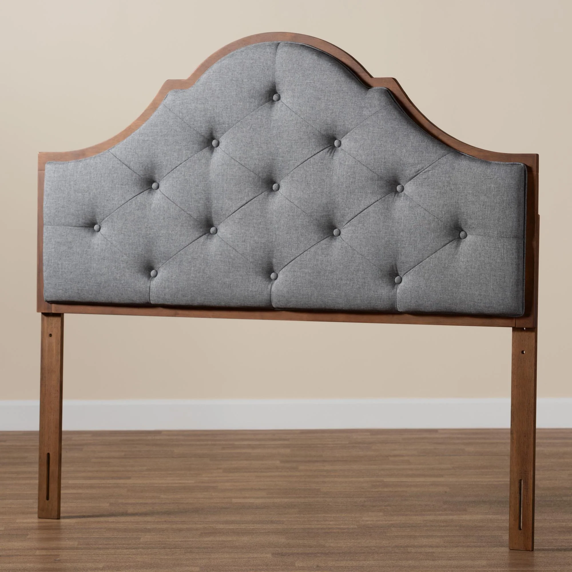 Baxton Studio Camila Classic and Traditional Grey Fabric and Walnut Brown Finished Wood Queen Size Headboard - Image 6