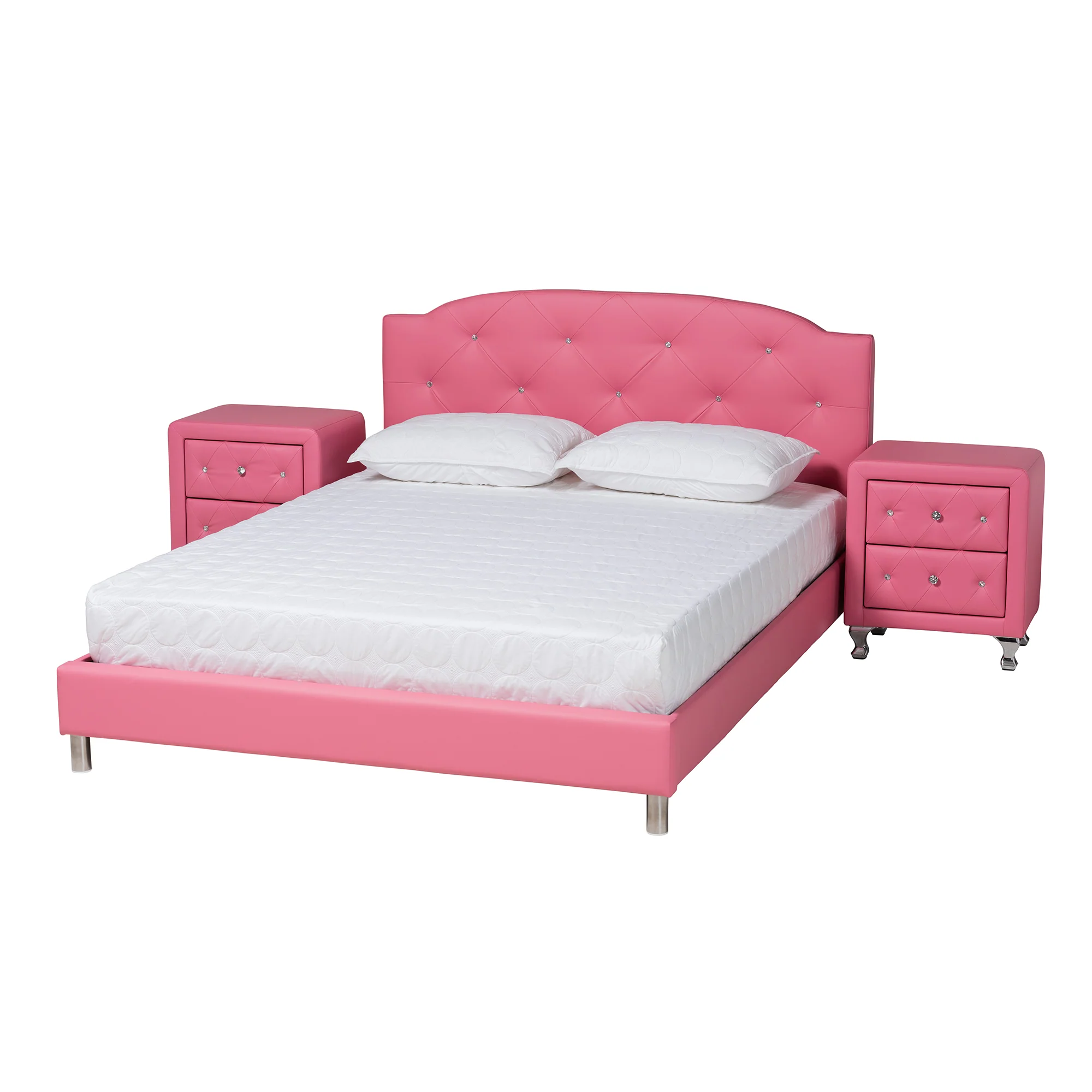 Baxton Studio Canterbury Contemporary Glam Pink Faux Leather Upholstered Queen Size 3-Piece Bedroom Set - Image 2