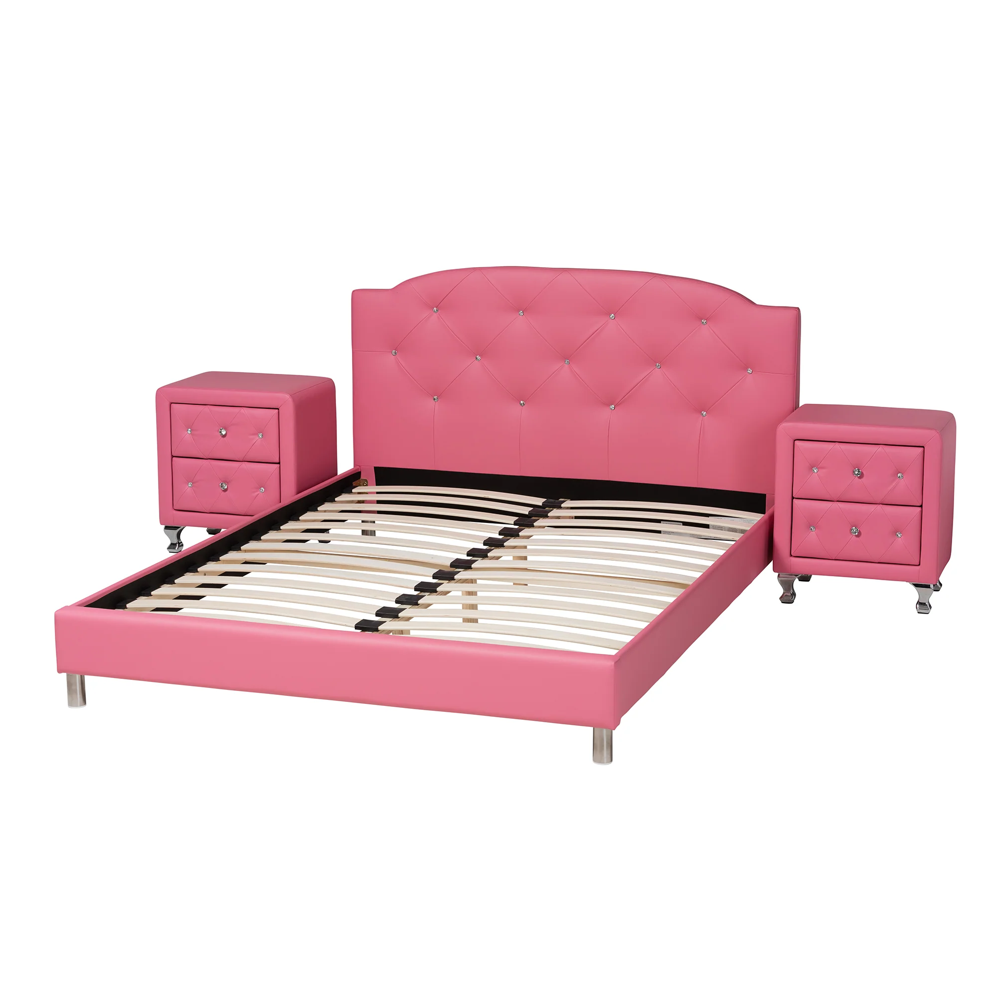 Baxton Studio Canterbury Contemporary Glam Pink Faux Leather Upholstered Queen Size 3-Piece Bedroom Set - Image 3