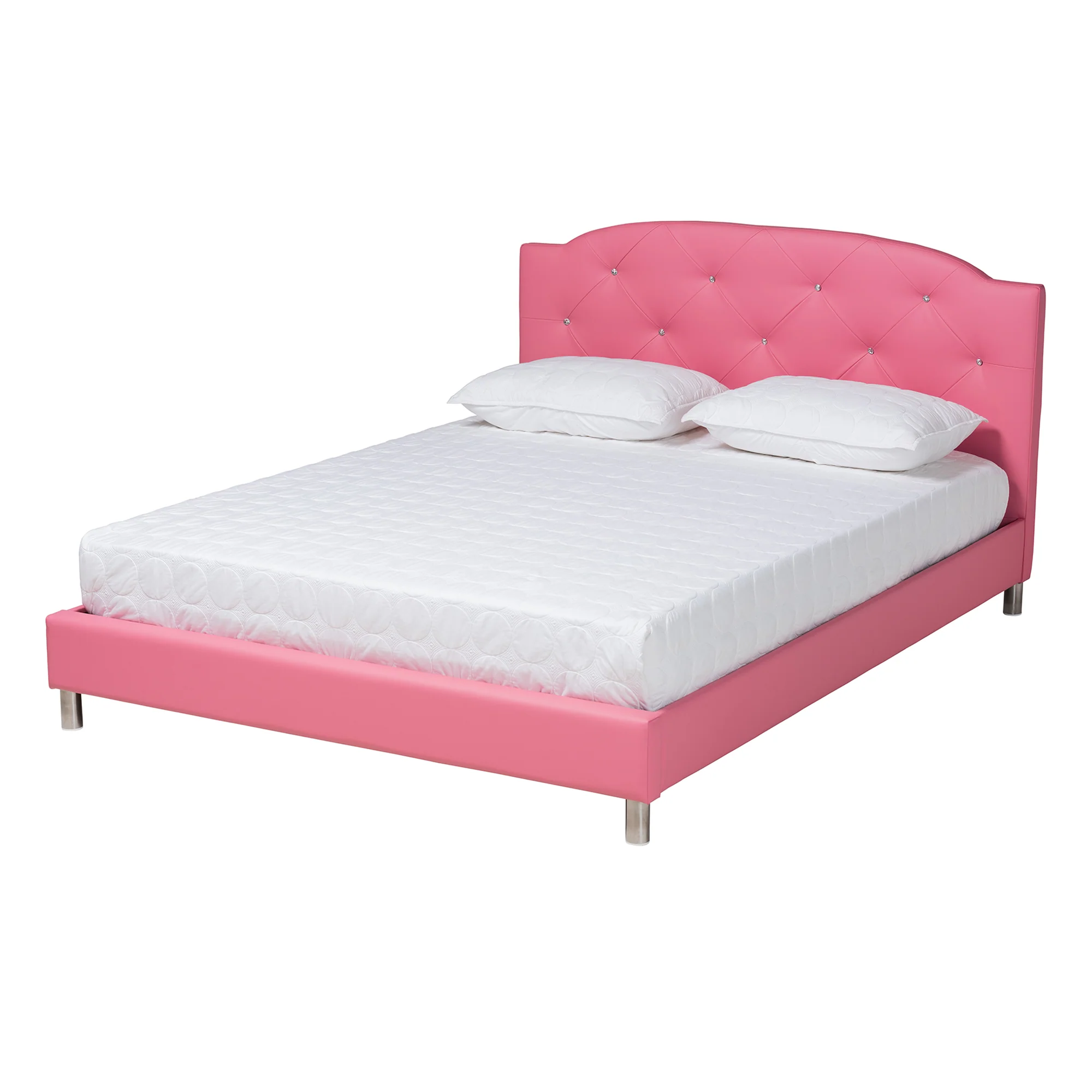Baxton Studio Canterbury Contemporary Glam Pink Faux Leather Upholstered Queen Size 3-Piece Bedroom Set - Image 4
