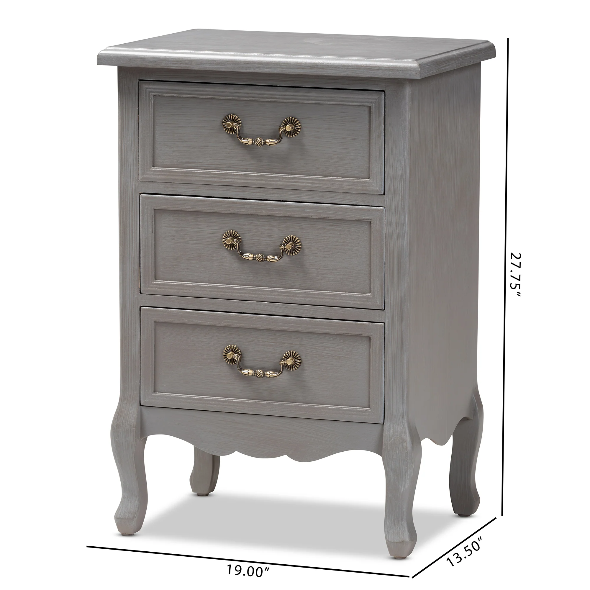 Baxton Studio Capucine Antique French Country Cottage Grey Finished Wood 3-Drawer End Table - Image 3