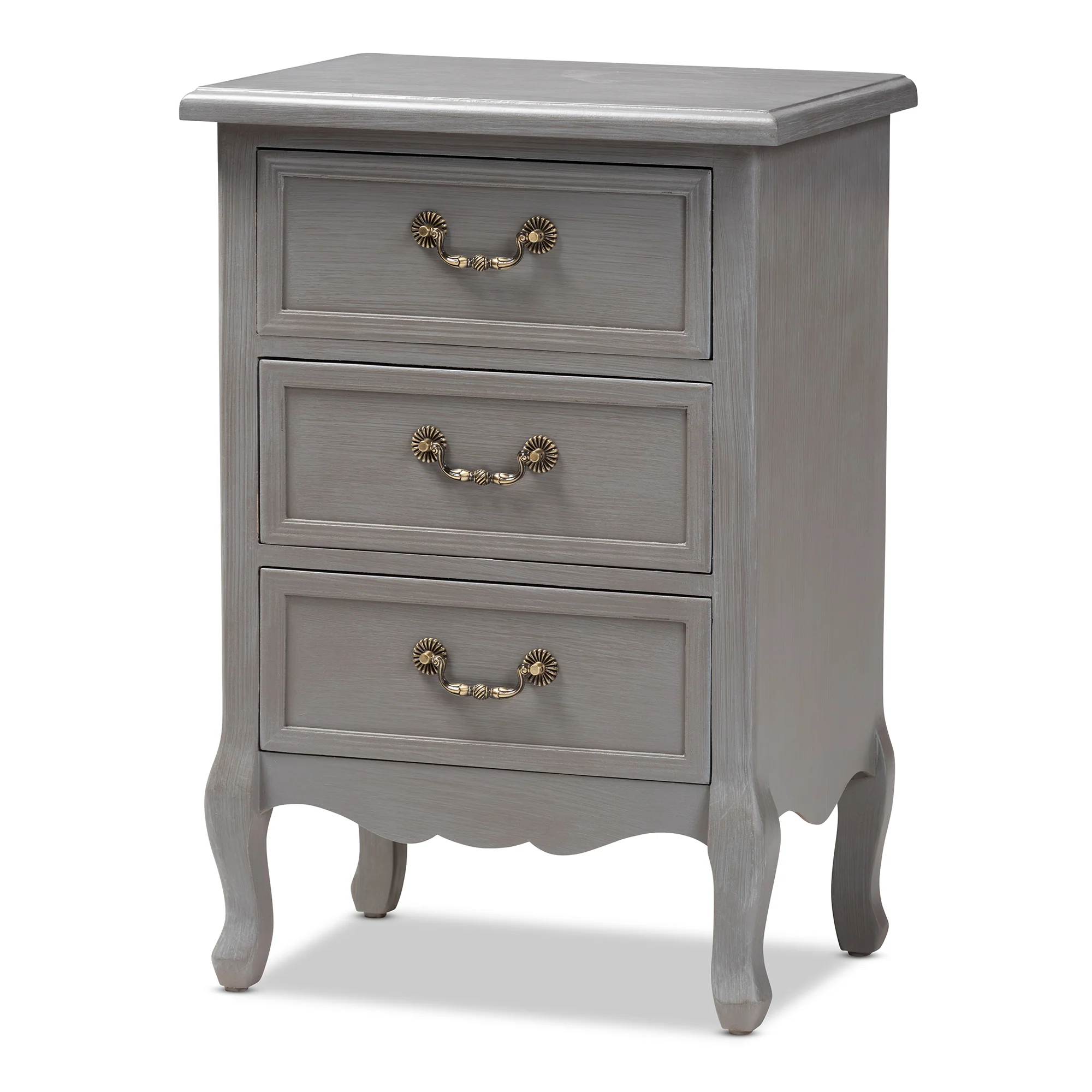 Baxton Studio Capucine Antique French Country Cottage Grey Finished Wood 3-Drawer End Table - Image 4