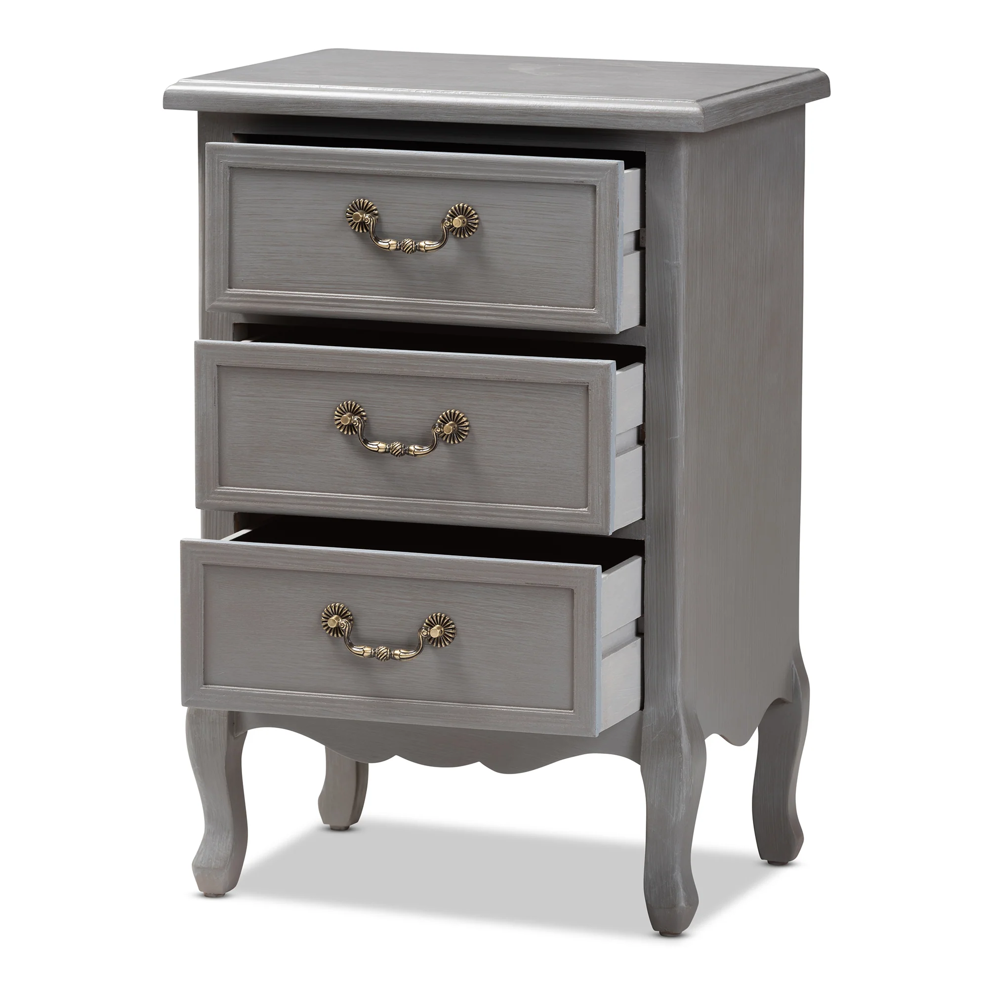 Baxton Studio Capucine Antique French Country Cottage Grey Finished Wood 3-Drawer End Table - Image 5