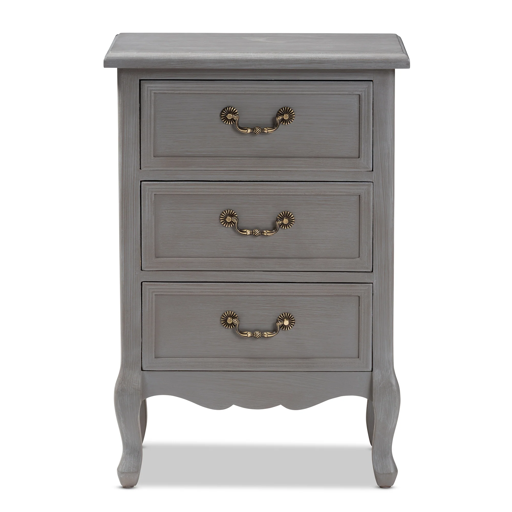 Baxton Studio Capucine Antique French Country Cottage Grey Finished Wood 3-Drawer End Table - Image 6
