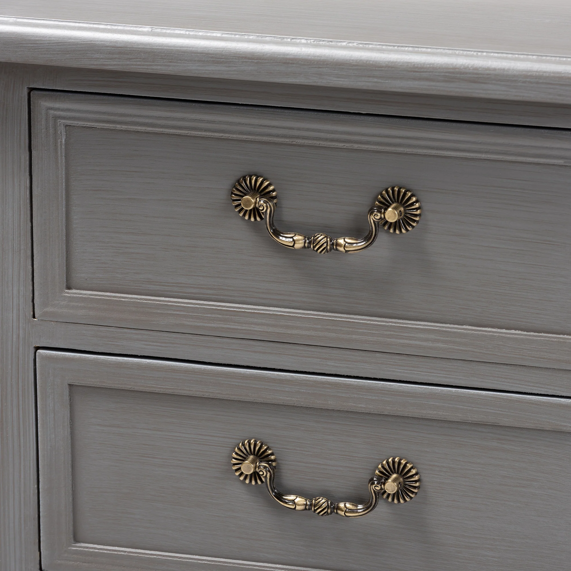 Baxton Studio Capucine Antique French Country Cottage Grey Finished Wood 3-Drawer End Table - Image 9