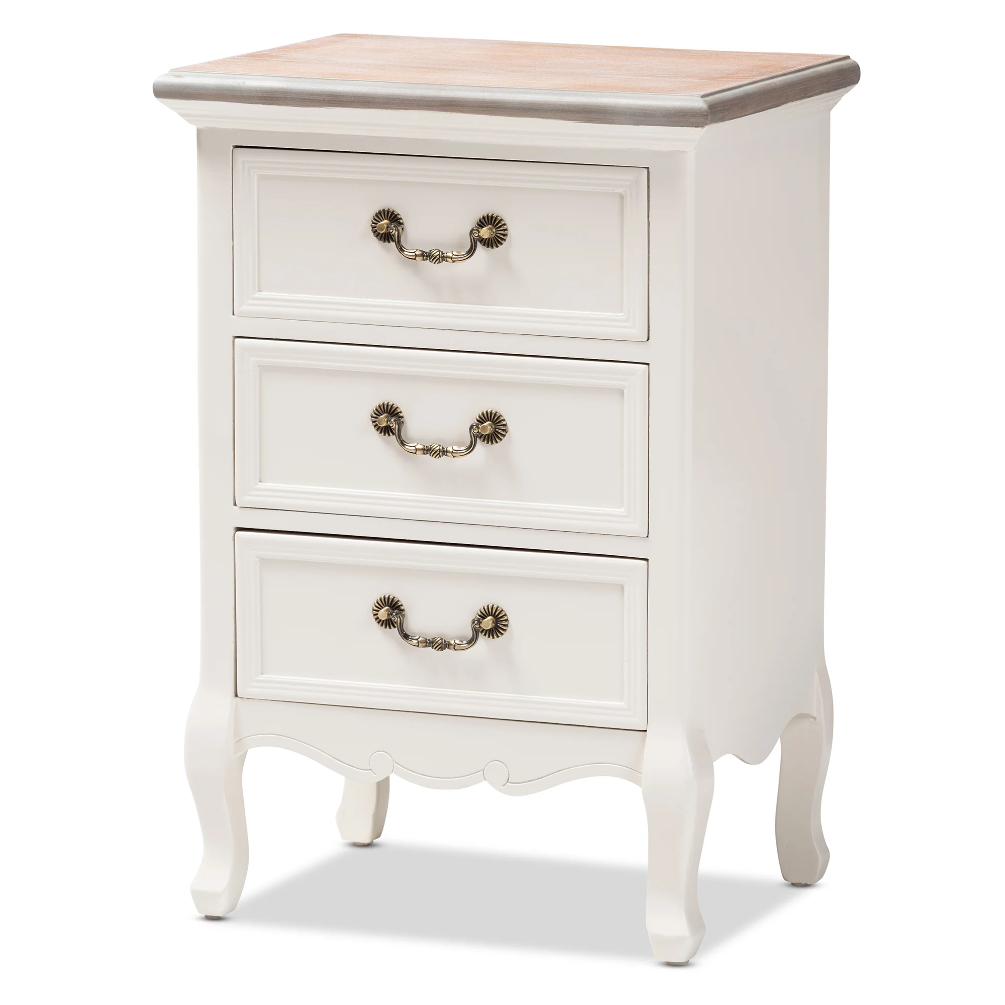 Baxton Studio Capucine Antique French Country Cottage Two Tone Natural Whitewashed Oak and White Finished Wood 3-Drawer End Table - Image 4