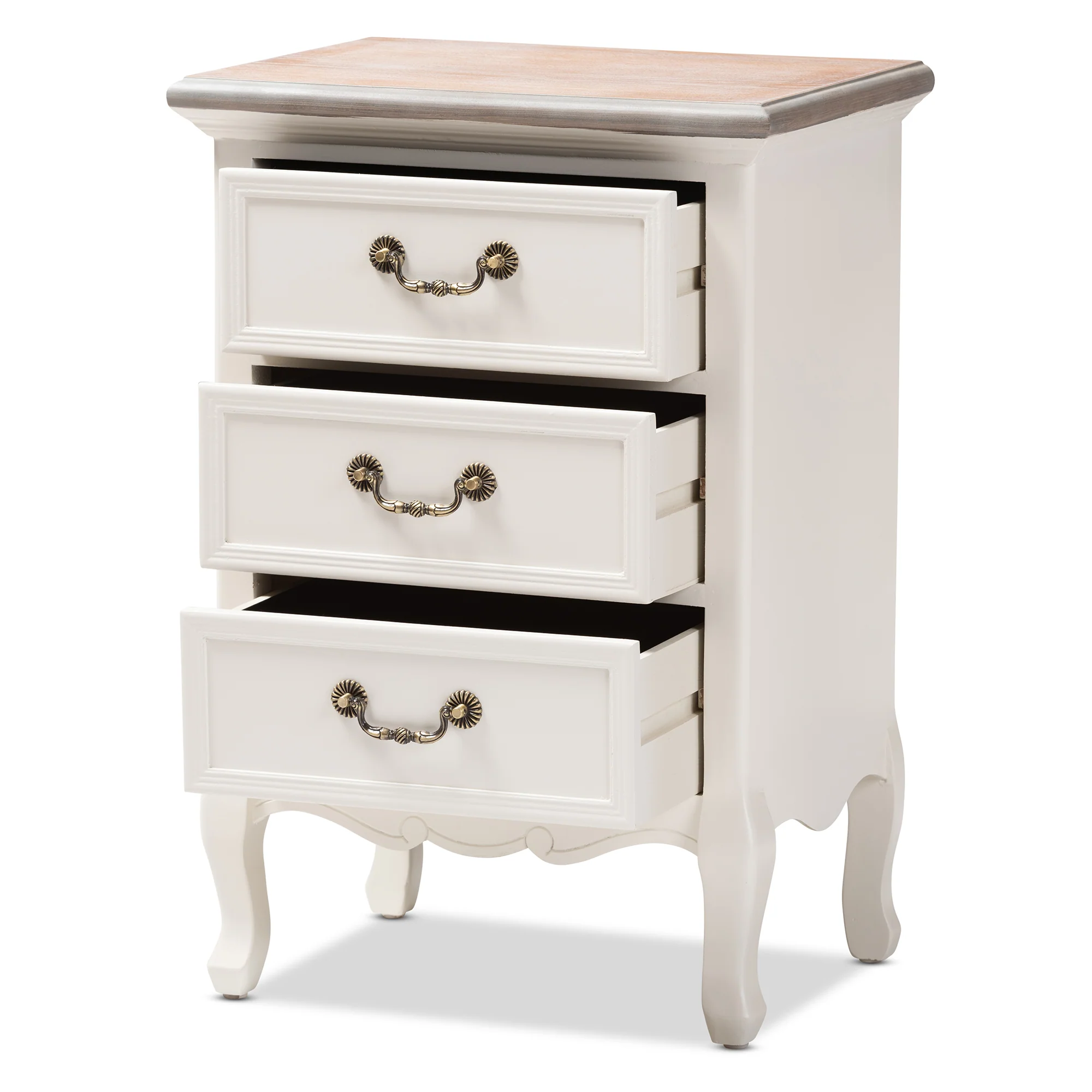 Baxton Studio Capucine Antique French Country Cottage Two Tone Natural Whitewashed Oak and White Finished Wood 3-Drawer End Table - Image 5