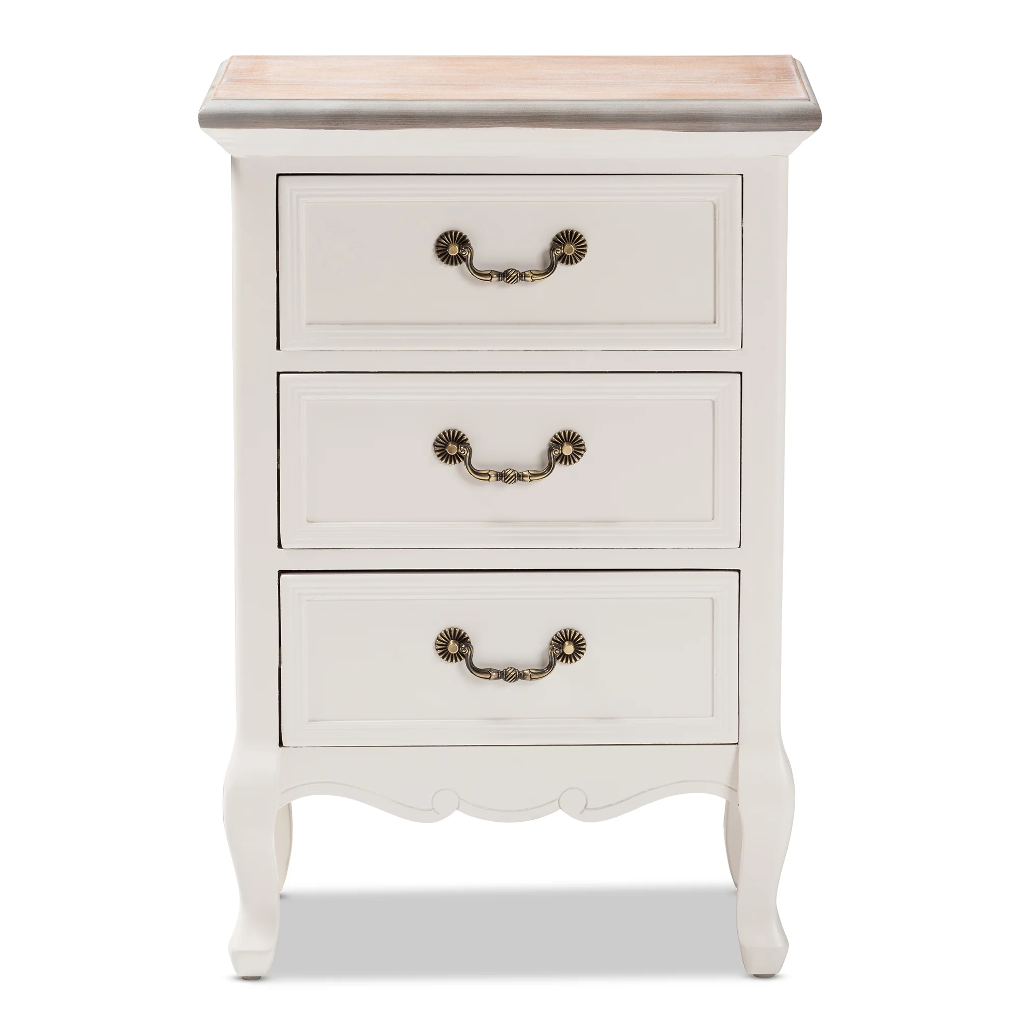 Baxton Studio Capucine Antique French Country Cottage Two Tone Natural Whitewashed Oak and White Finished Wood 3-Drawer End Table - Image 6