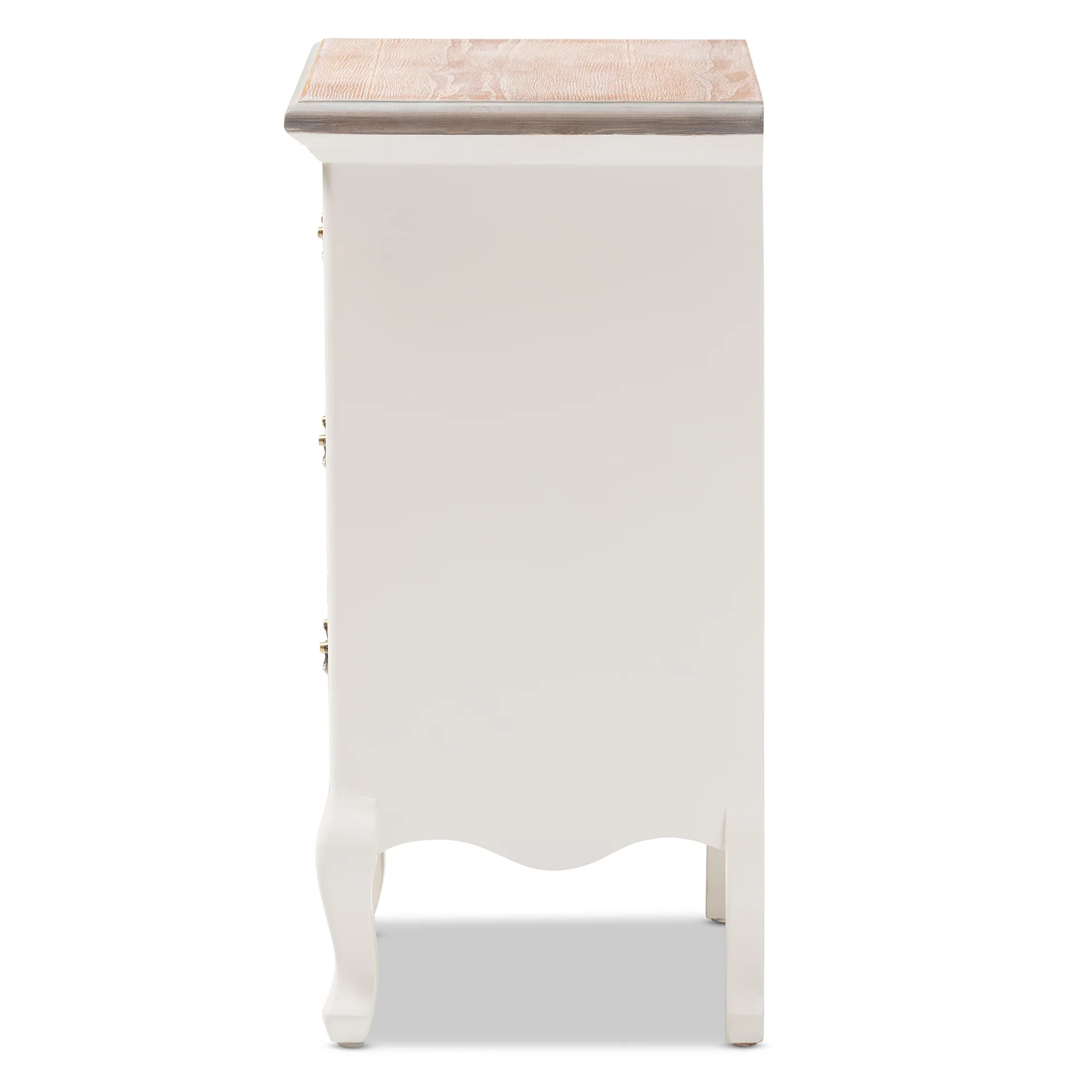 Baxton Studio Capucine Antique French Country Cottage Two Tone Natural Whitewashed Oak and White Finished Wood 3-Drawer End Table - Image 7