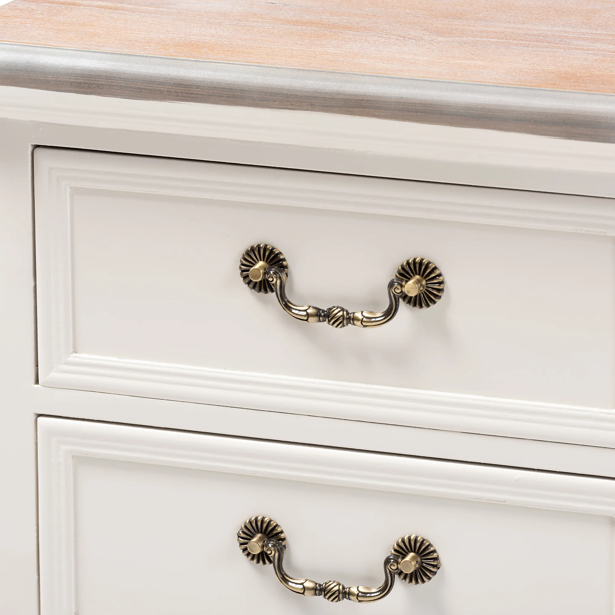 Baxton Studio Capucine Antique French Country Cottage Two Tone Natural Whitewashed Oak and White Finished Wood 3-Drawer End Table - Image 9
