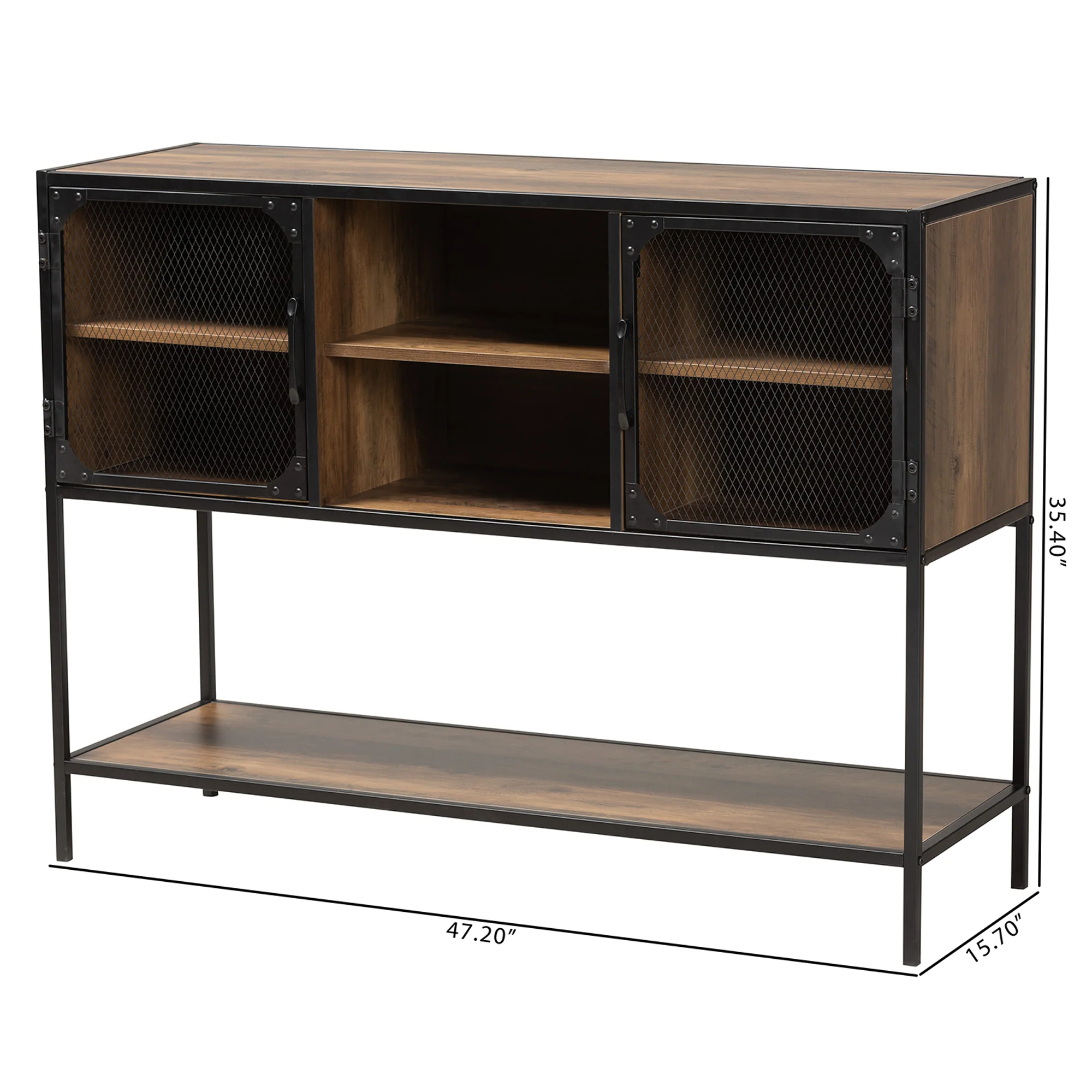 Baxton Studio Cardea Modern Industrial Walnut Brown Finished Wood and Black Metal 2-Door Sideboard - Image 10