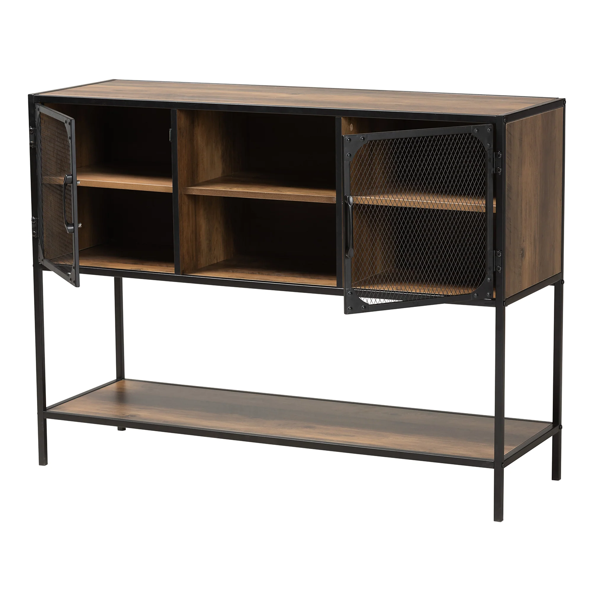 Baxton Studio Cardea Modern Industrial Walnut Brown Finished Wood and Black Metal 2-Door Sideboard - Image 3