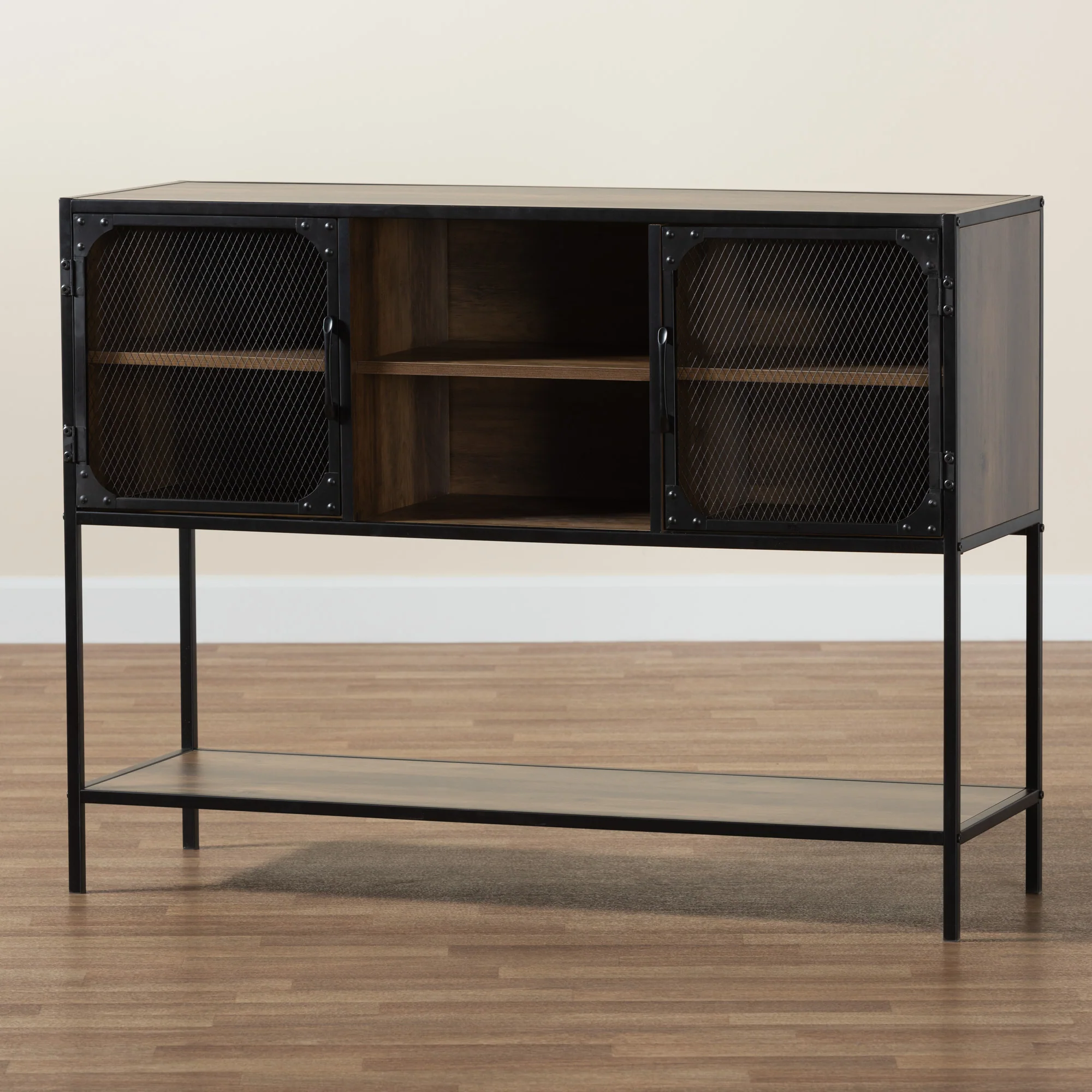 Baxton Studio Cardea Modern Industrial Walnut Brown Finished Wood and Black Metal 2-Door Sideboard - Image 9
