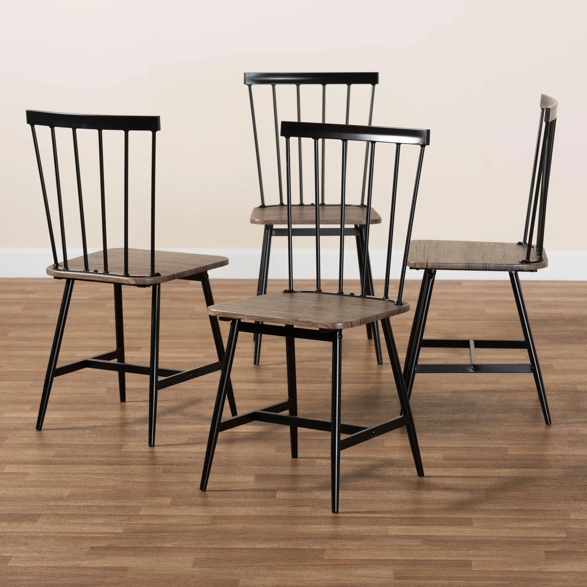 Baxton Studio Cardinal Industrial Dark Brown Wood and Metal Dining Chair - Image 3