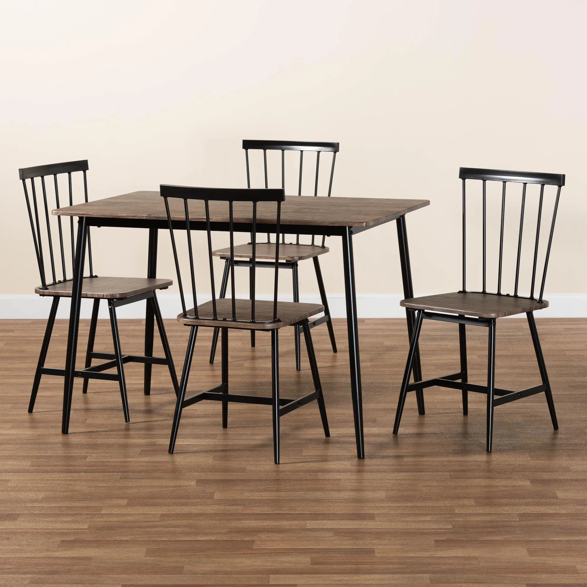 Baxton Studio Cardinal Industrial Dark Brown Wood and Metal Dining Set - Image 2