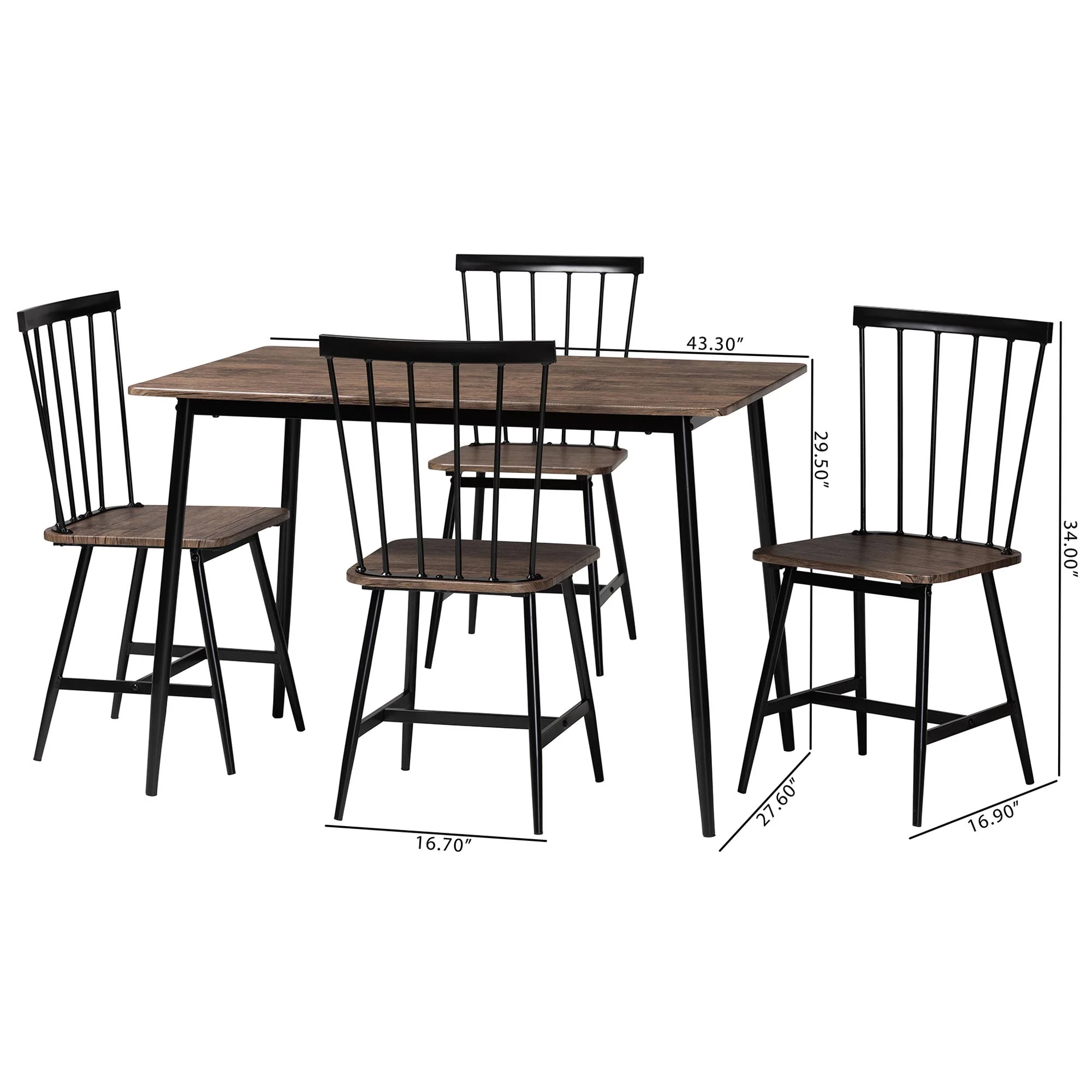Baxton Studio Cardinal Industrial Dark Brown Wood and Metal Dining Set - Image 3
