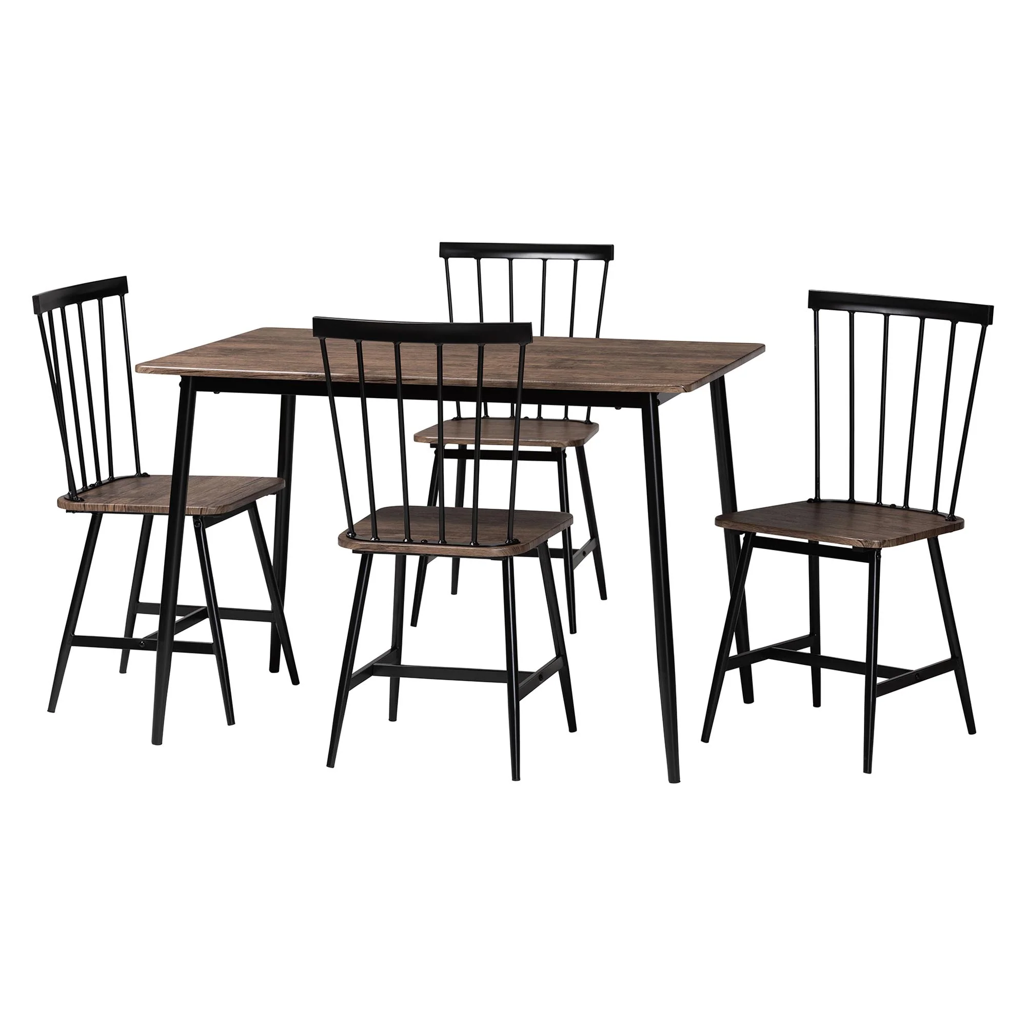 Baxton Studio Cardinal Industrial Dark Brown Wood and Metal Dining Set - Image 4