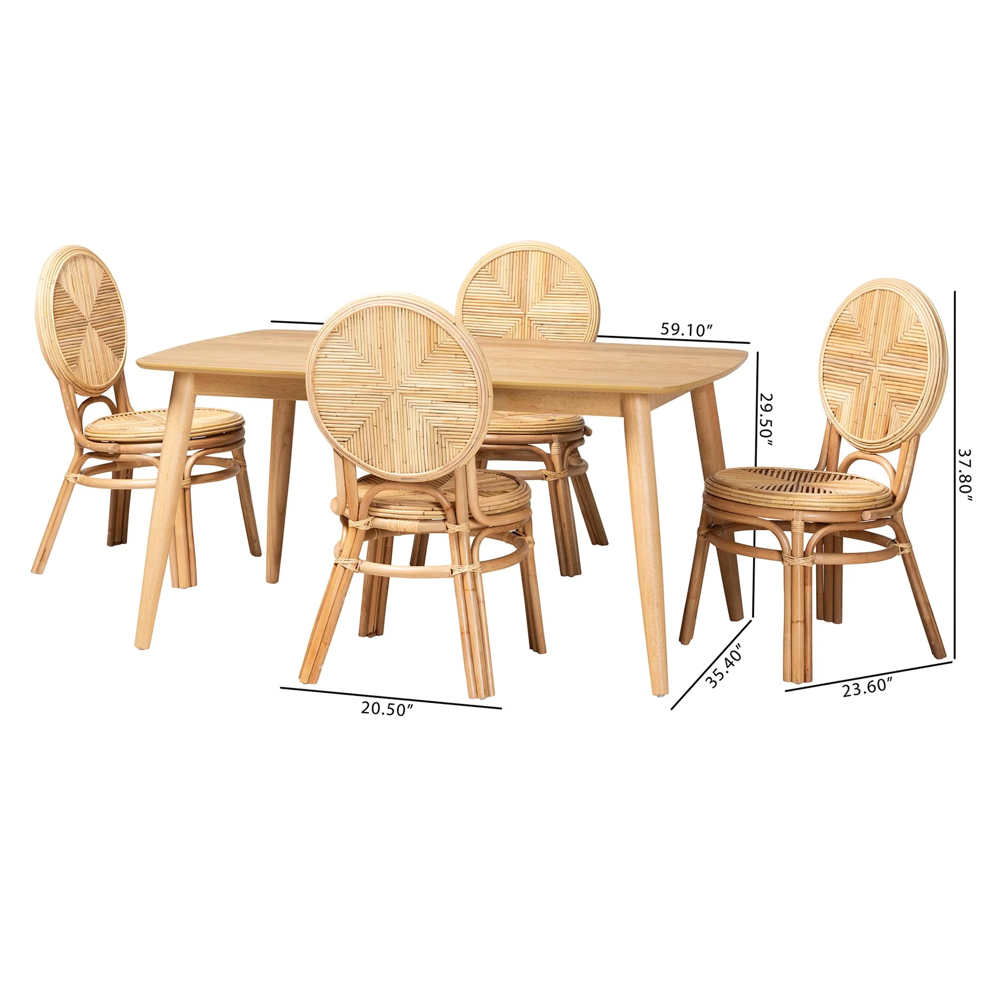 Baxton Studio Carita Modern Bohemian Natural Brown Rattan 5-Piece Dining Set - Image 10