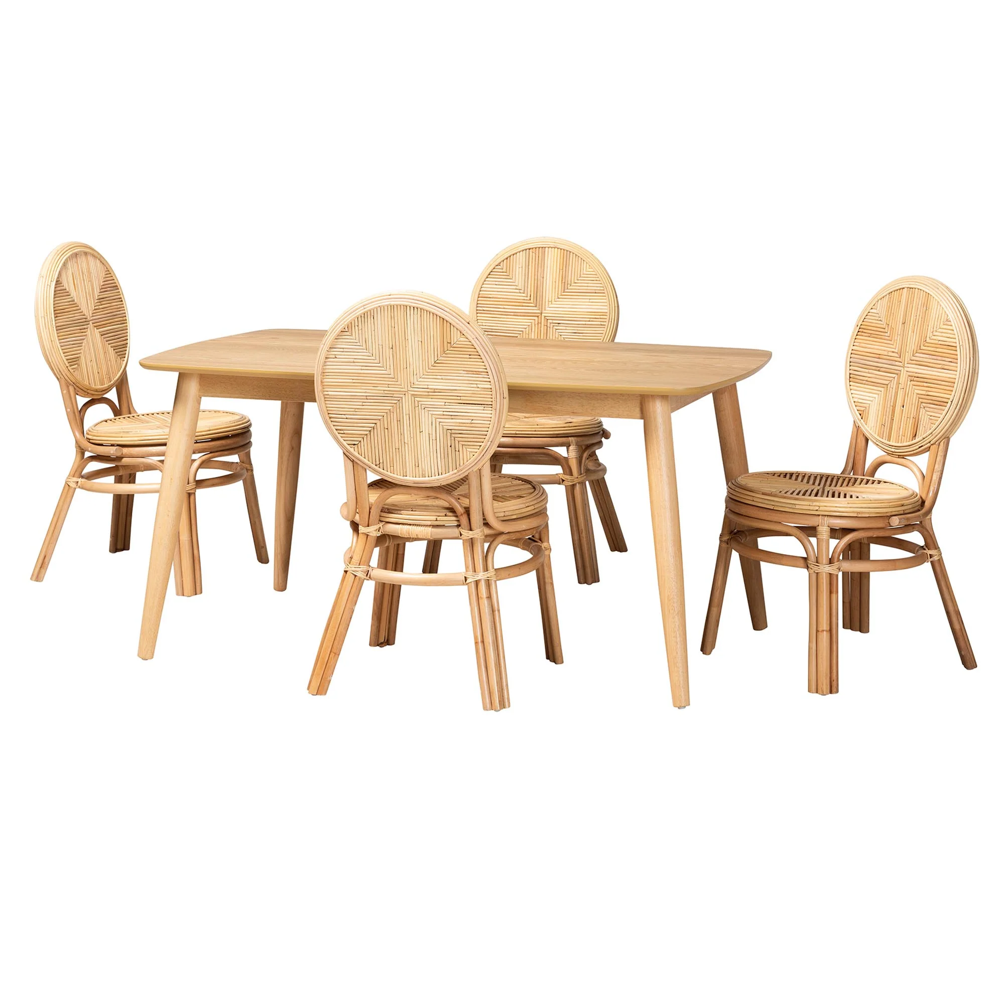 Baxton Studio Carita Modern Bohemian Natural Brown Rattan 5-Piece Dining Set - Image 2