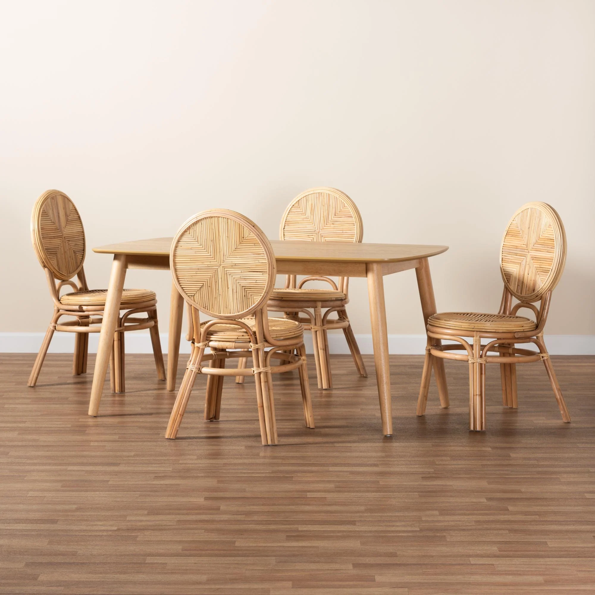 Baxton Studio Carita Modern Bohemian Natural Brown Rattan 5-Piece Dining Set - Image 9