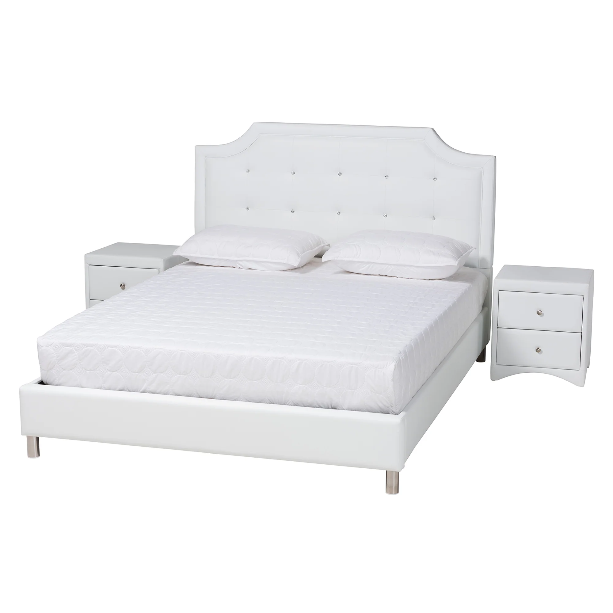 Baxton Studio Carlotta Contemporary Glam White Faux Leather Upholstered Full Size 3-Piece Bedroom Set - Image 2
