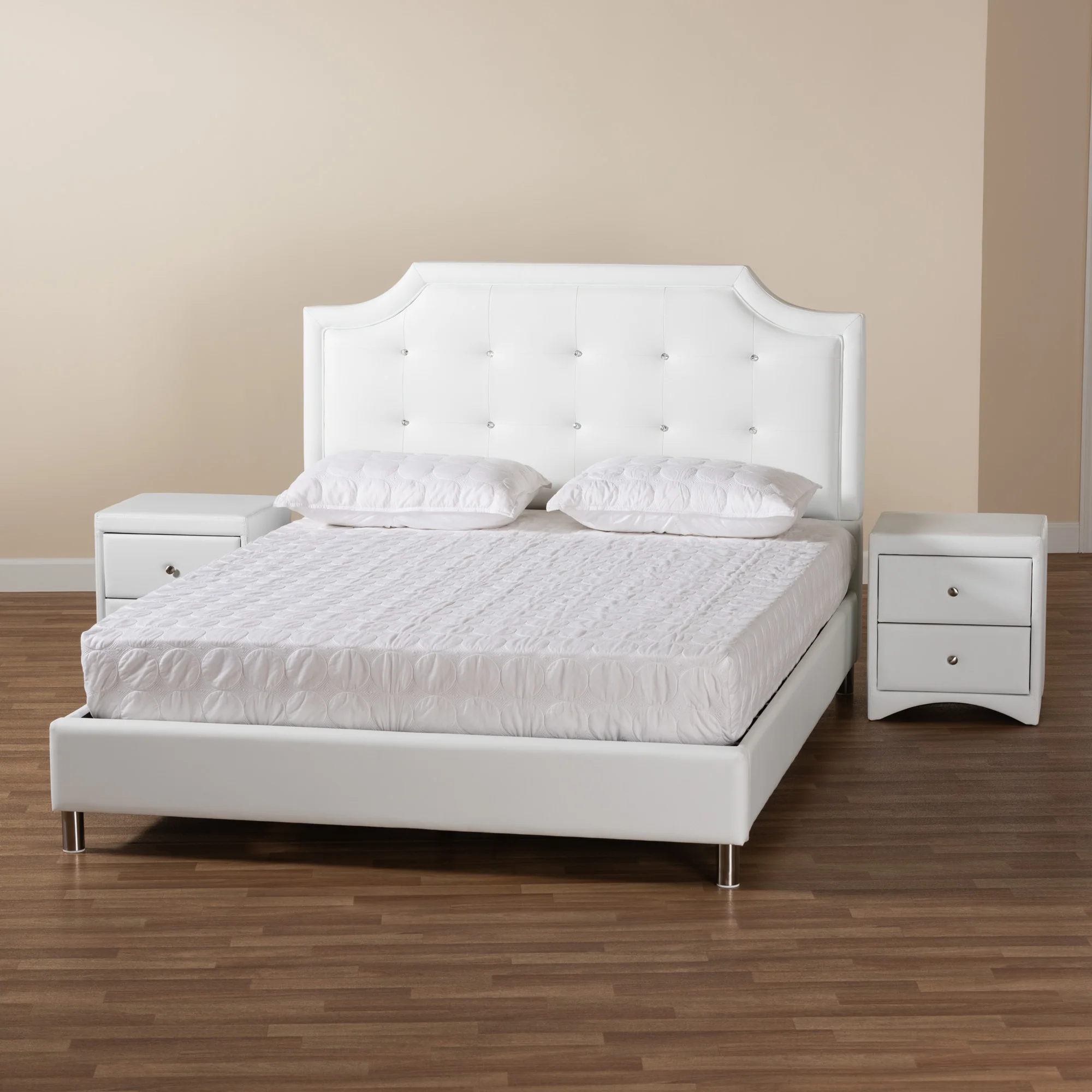 Baxton Studio Carlotta Contemporary Glam White Faux Leather Upholstered Full Size 3-Piece Bedroom Set - Image 9