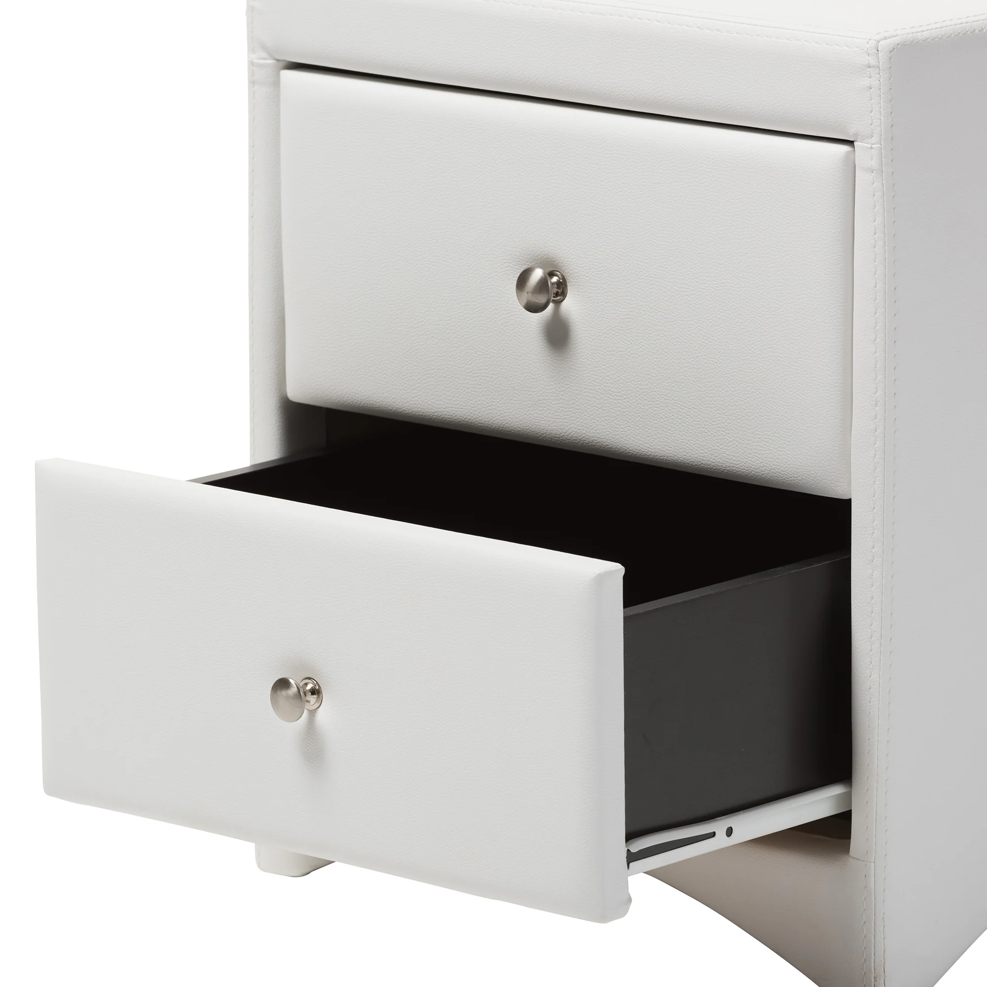 Baxton Studio Carlotta Contemporary Glam White Faux Leather Upholstered King Size 3-Piece Bedroom Set - Image 6