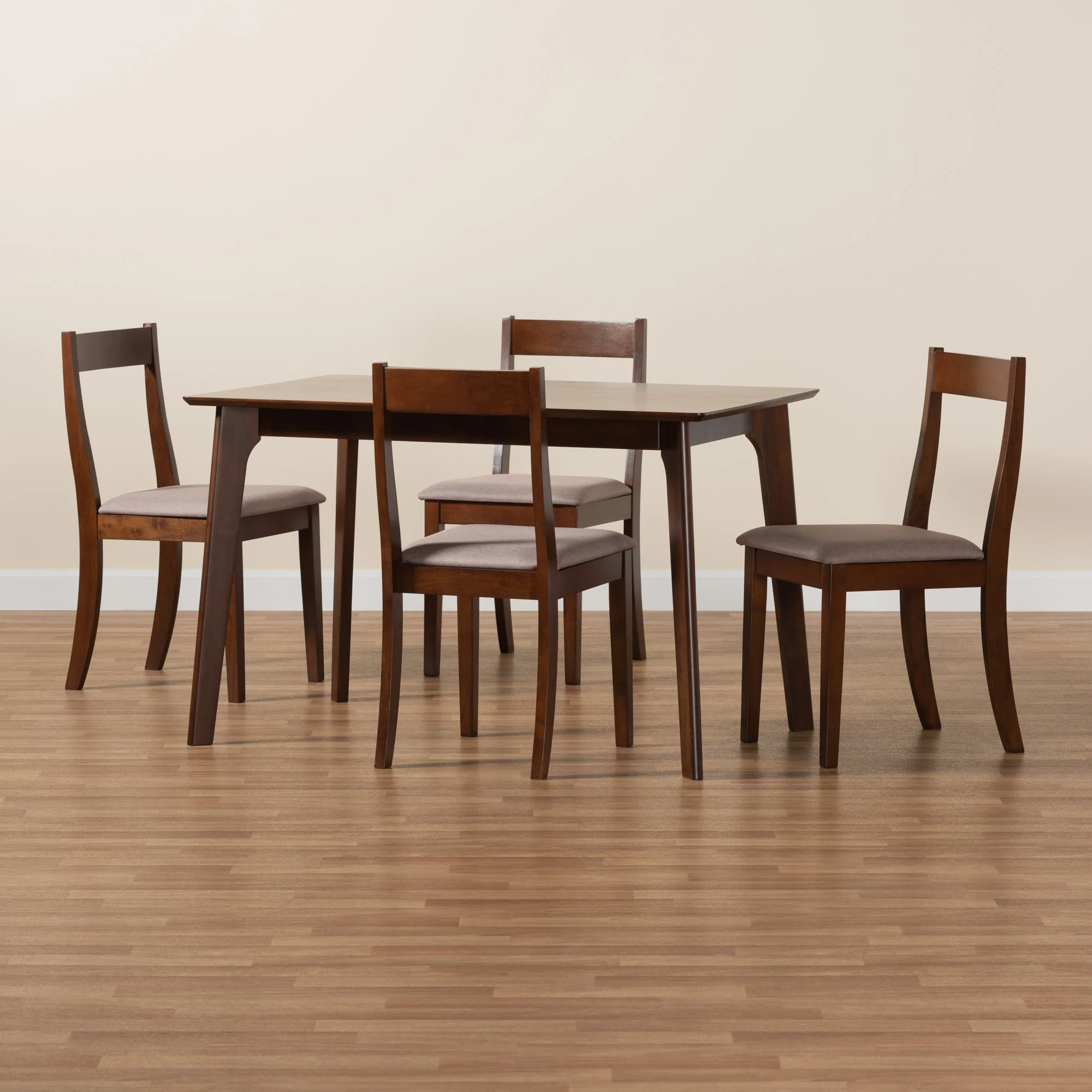 Baxton Studio Carola Mid-Century Modern Warm Grey Fabric and Dark Brown Finished Wood 5-Piece Dining Chair Set - Image 2