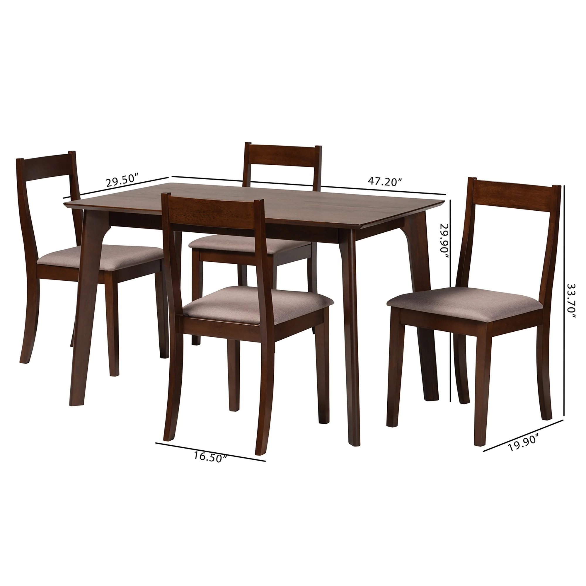 Baxton Studio Carola Mid-Century Modern Warm Grey Fabric and Dark Brown Finished Wood 5-Piece Dining Chair Set - Image 3