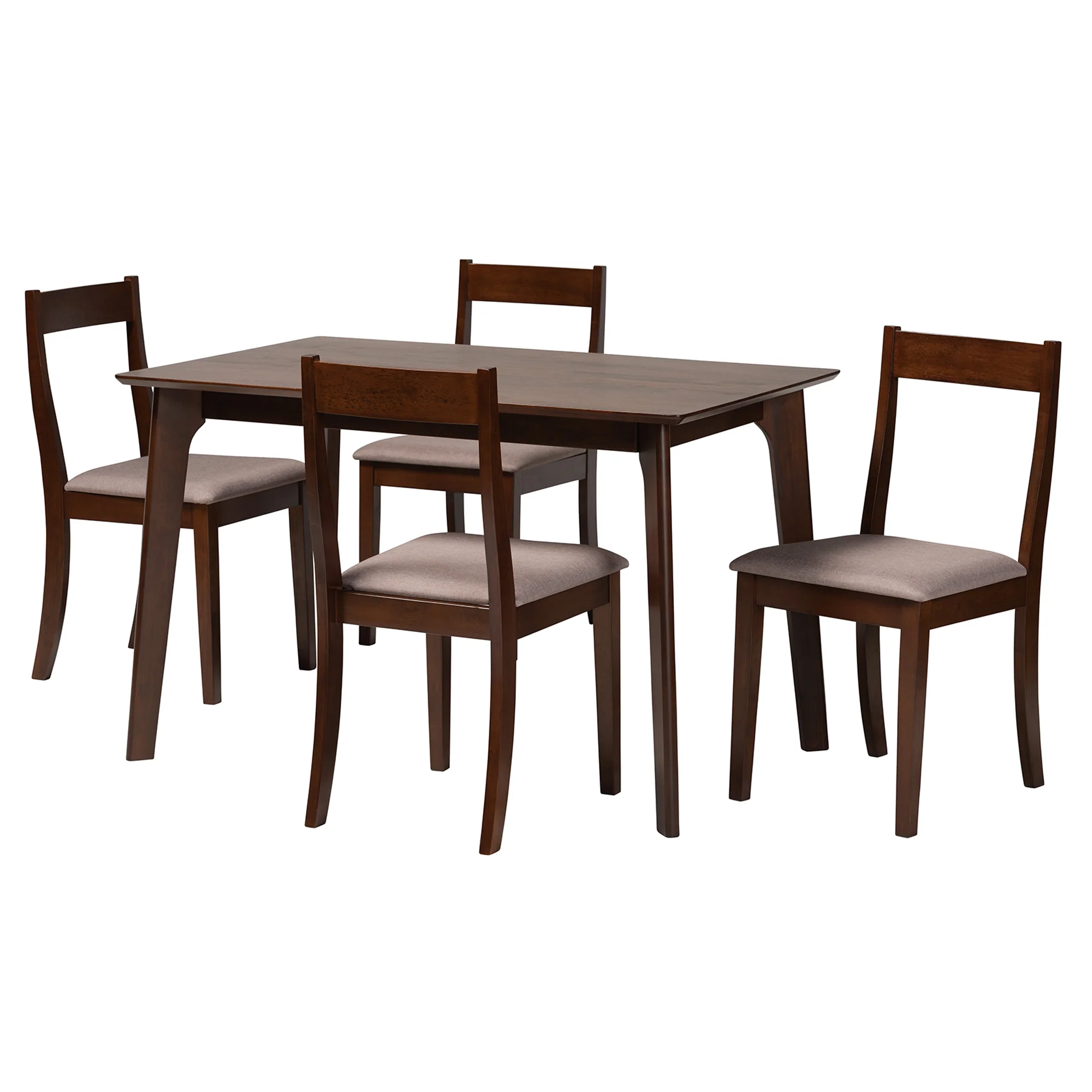 Baxton Studio Carola Mid-Century Modern Warm Grey Fabric and Dark Brown Finished Wood 5-Piece Dining Chair Set - Image 4