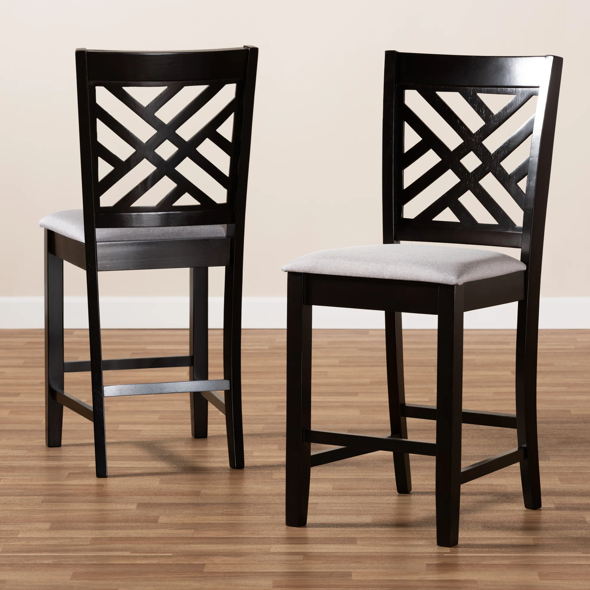 Baxton Studio Caron Modern and Contemporary Gray Fabric Upholstered Espresso Brown Finished Wood Counter Height Pub Chair Set of 2 - Image 6