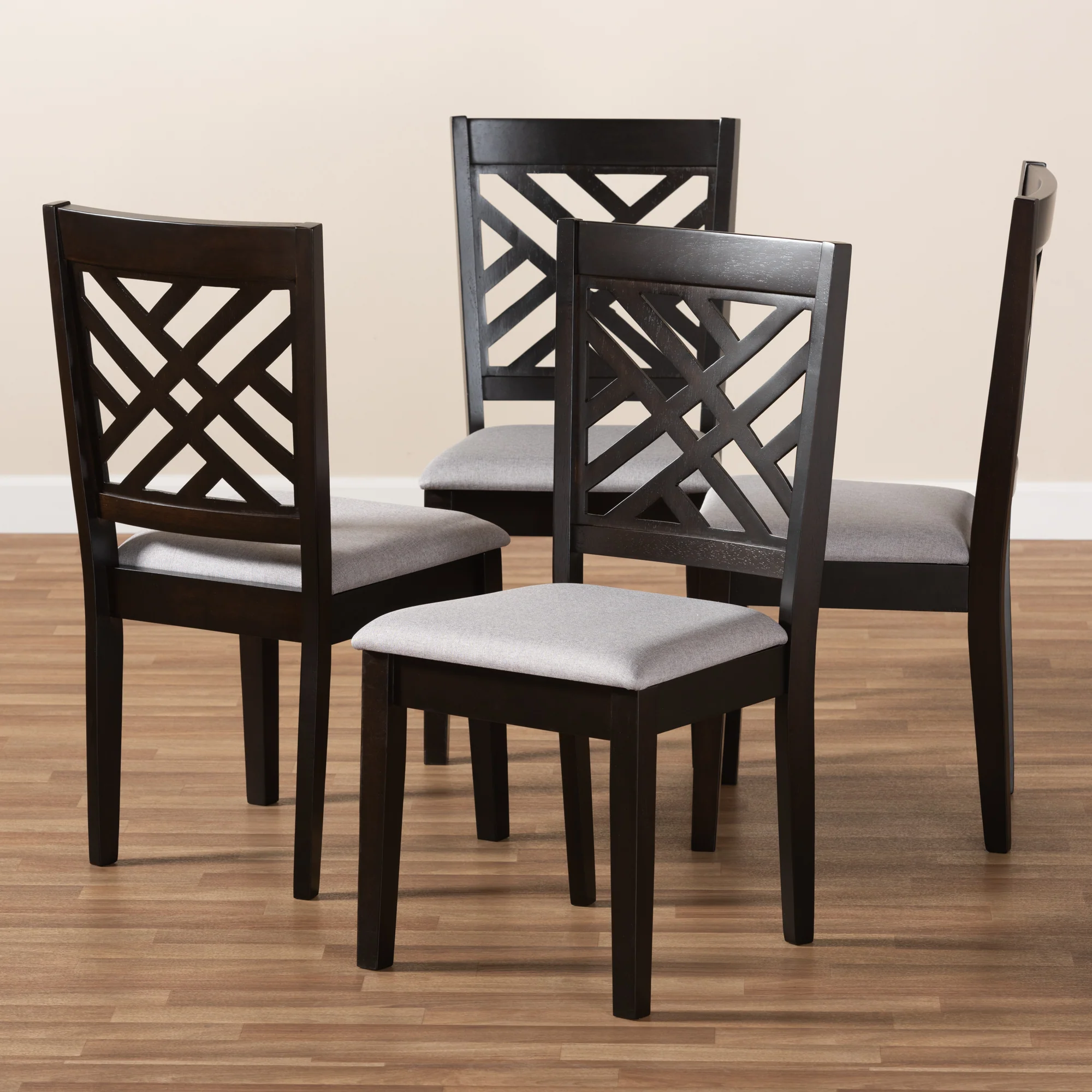 Baxton Studio Caron Modern and Contemporary Sand Fabric Upholstered Espresso Brown Finished Wood Dining Chair Set of 4 - Image 13