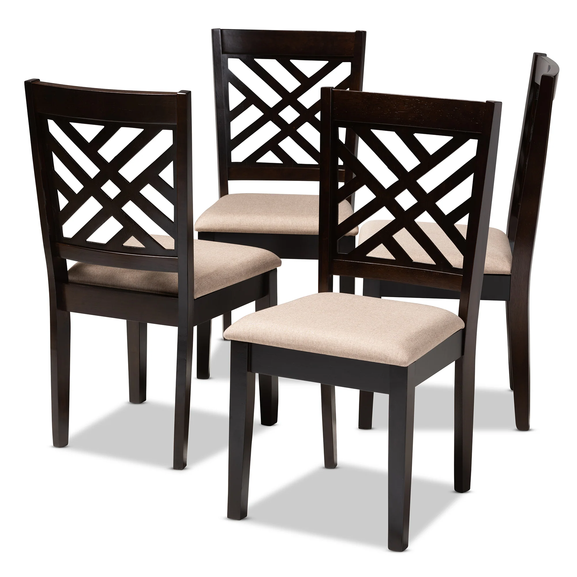 Baxton Studio Caron Modern and Contemporary Sand Fabric Upholstered Espresso Brown Finished Wood Dining Chair Set of 4 - Image 2