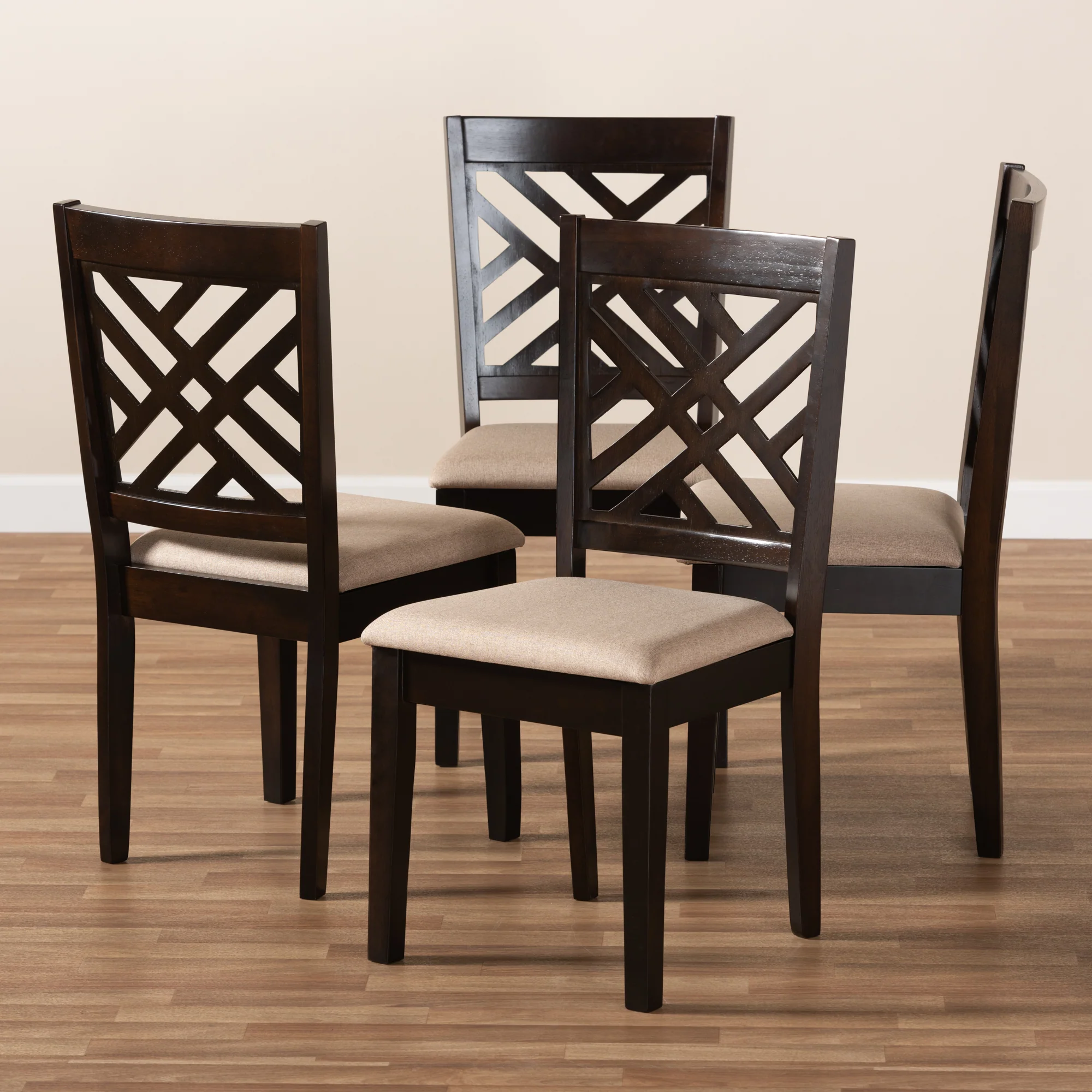 Baxton Studio Caron Modern and Contemporary Sand Fabric Upholstered Espresso Brown Finished Wood Dining Chair Set of 4 - Image 6